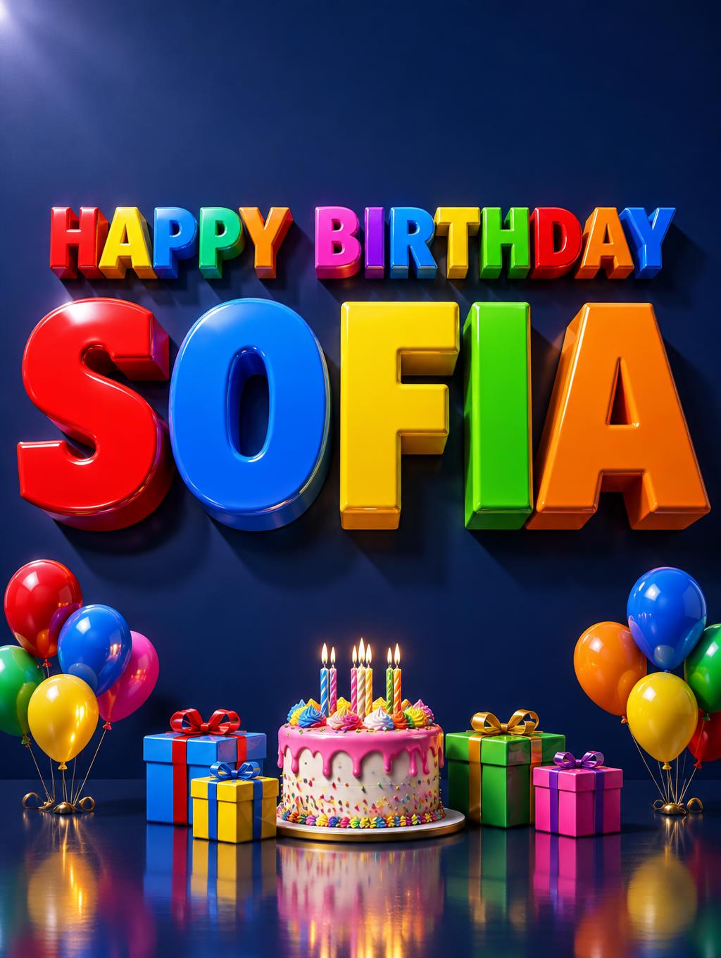 "SOFIA
HAPPY BIRTHDAY" — 3d Bold | AI Text Effect Generator