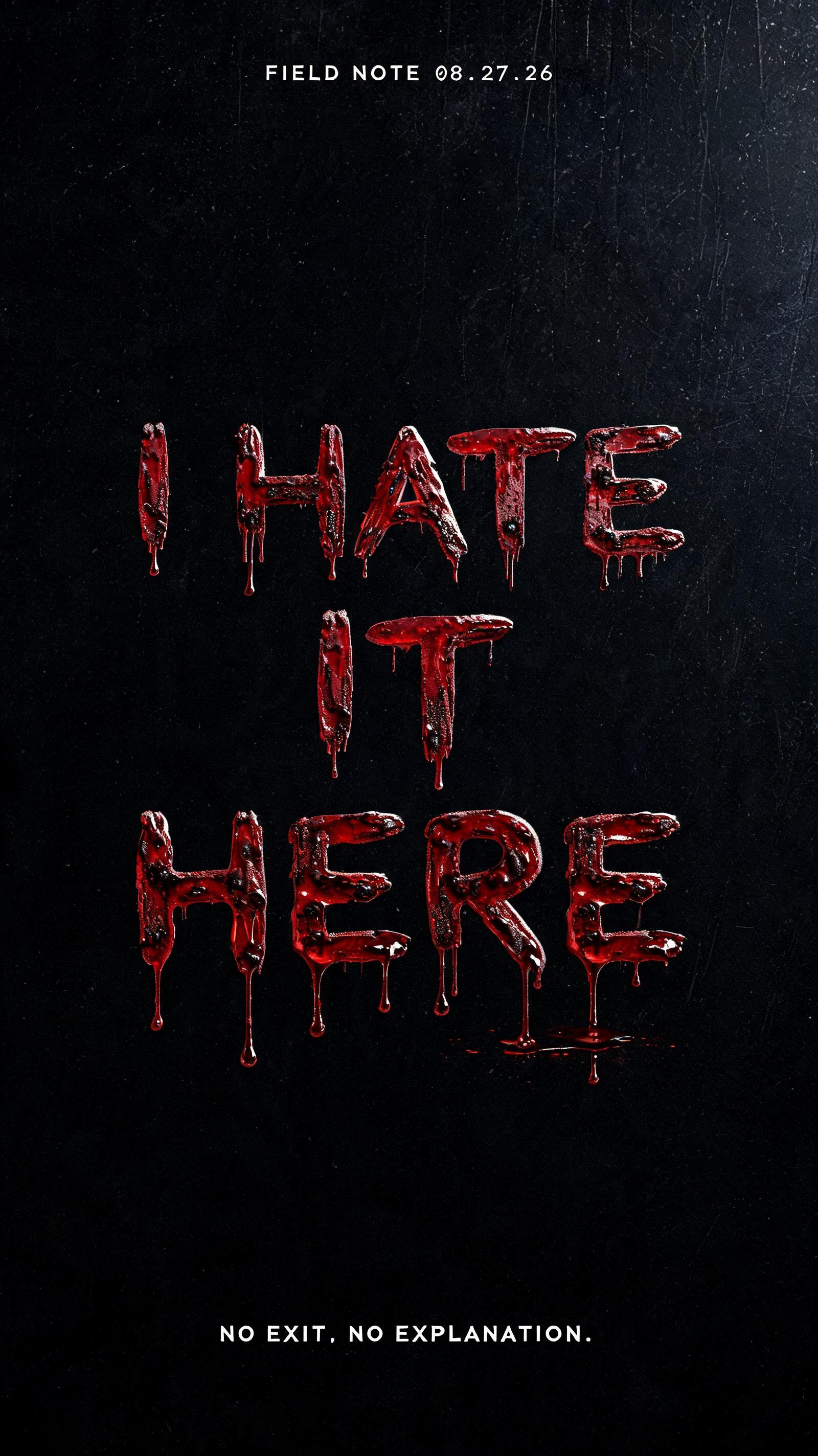 "I HATE IT HERE" — Drip Font Blood | AI Text Effect Generator