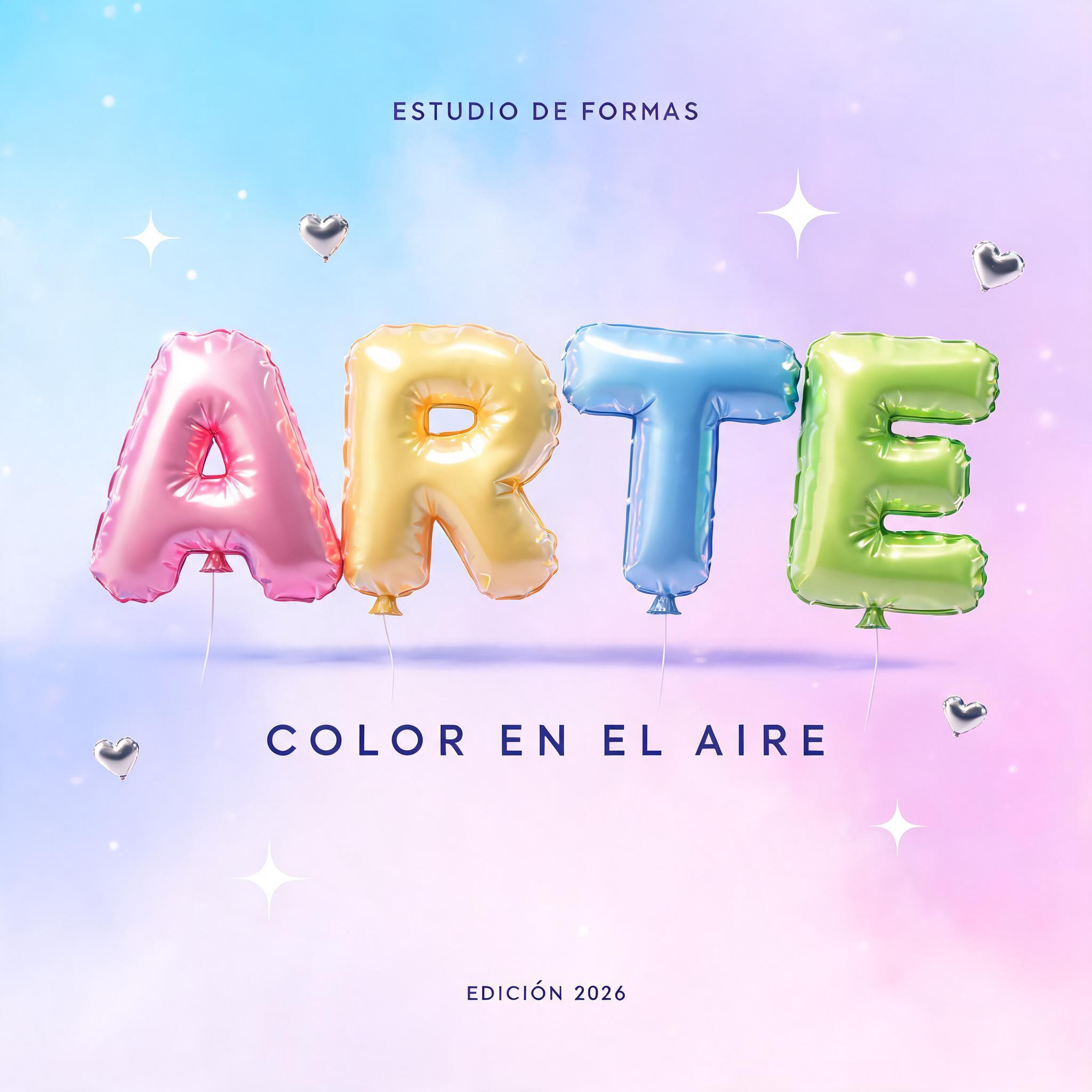 "ARTE
ESTUDIO DE FORMAS
COLOR EN EL AIRE
EDICIÓN 2026" — Y2k Bubbly | AI Text Effect Generator