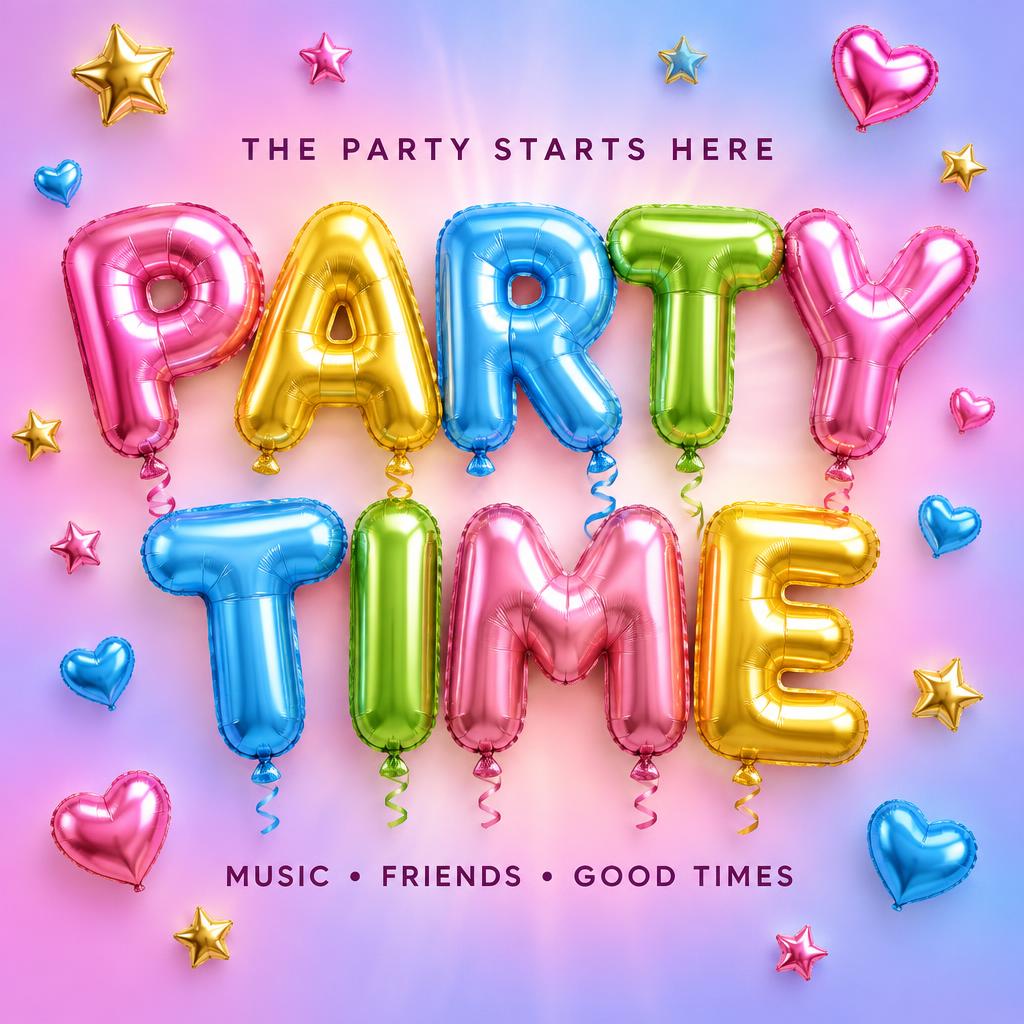"PARTY TIME
THE PARTY STARTS HERE
MUSIC • FRIENDS • GOOD TIMES" — Y2k Bubbly | AI Text Effect Generator