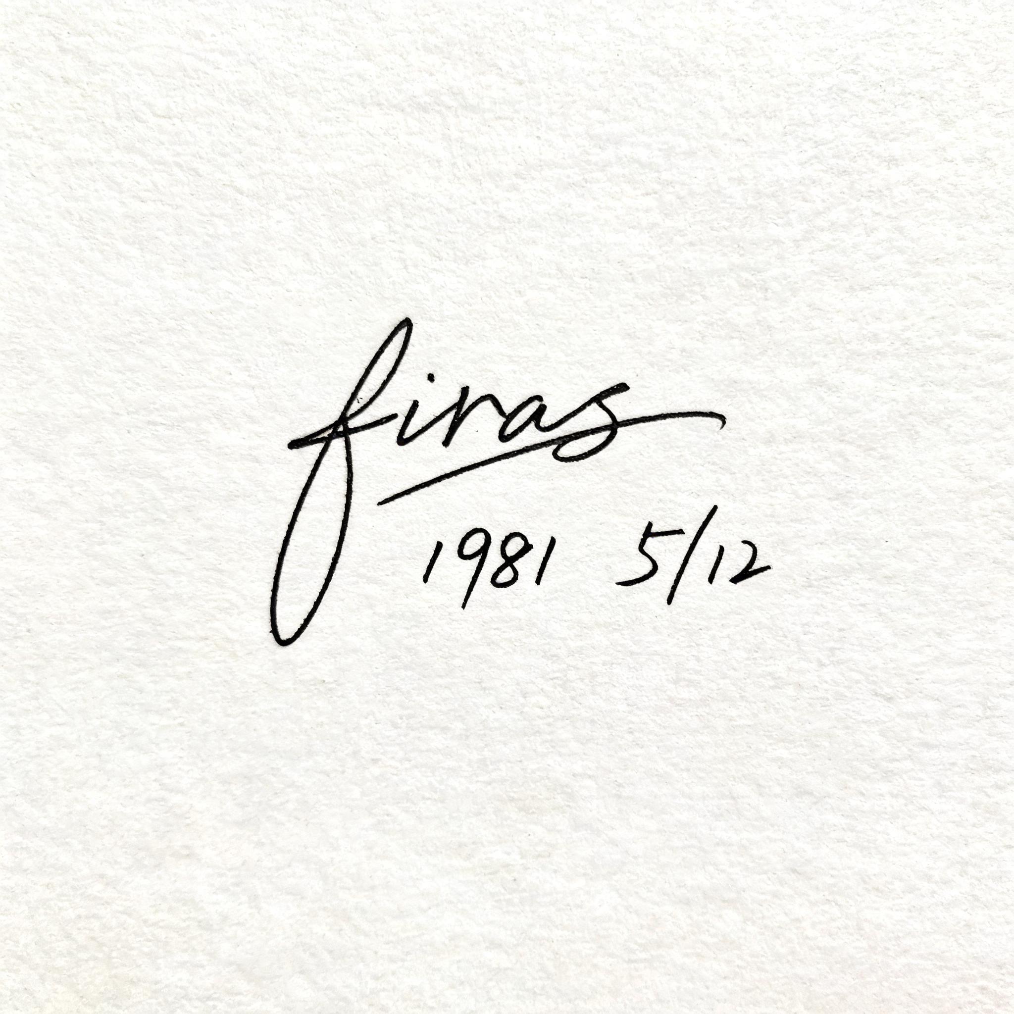 "firas 1981 5/12" — Cursive Signature text effect