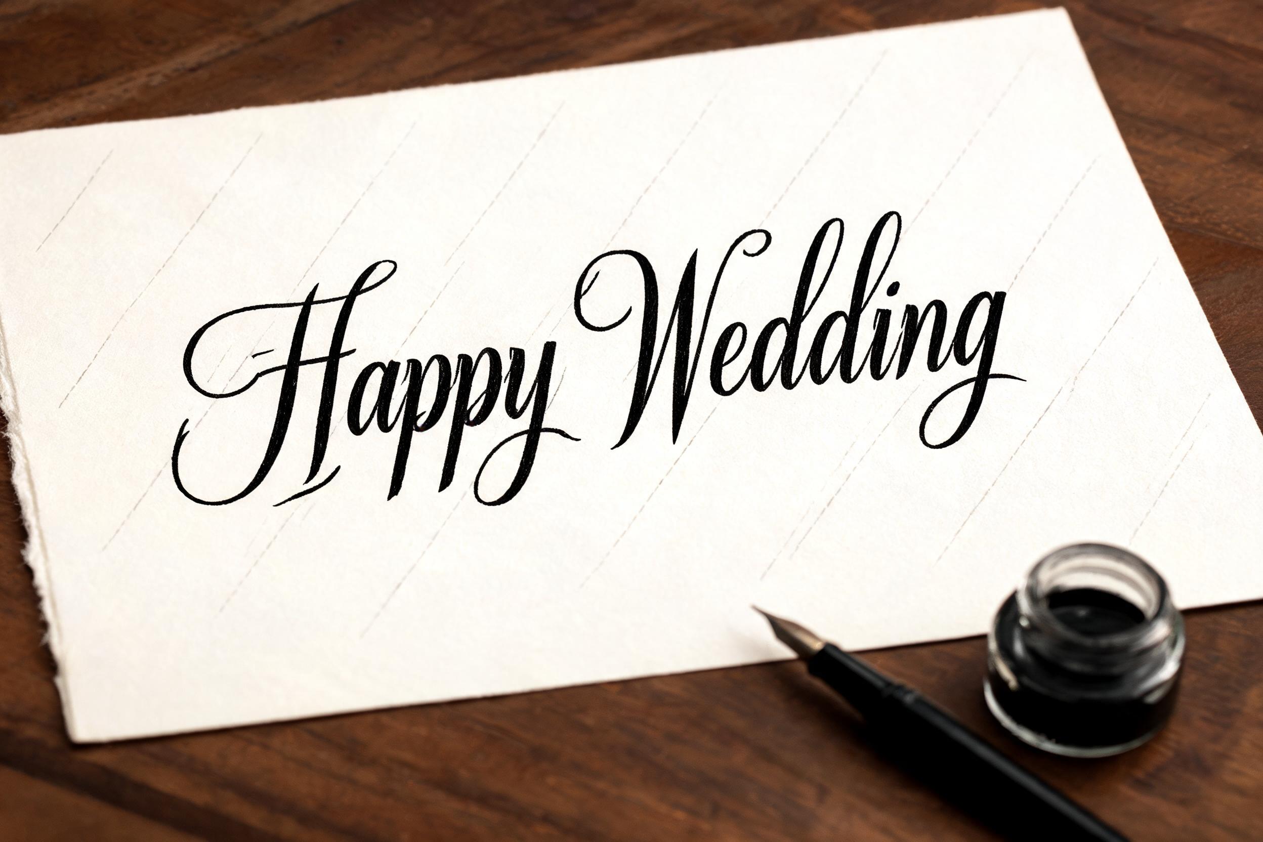 "Happy Wedding" — Cursive Calligraphy text effect