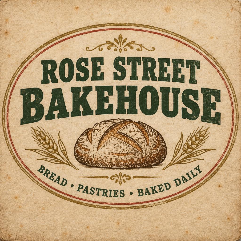 "ROSE STREET
BAKEHOUSE
BREAD • PASTRIES • BAKED DAILY" — Vintage | AI Text Effect Generator