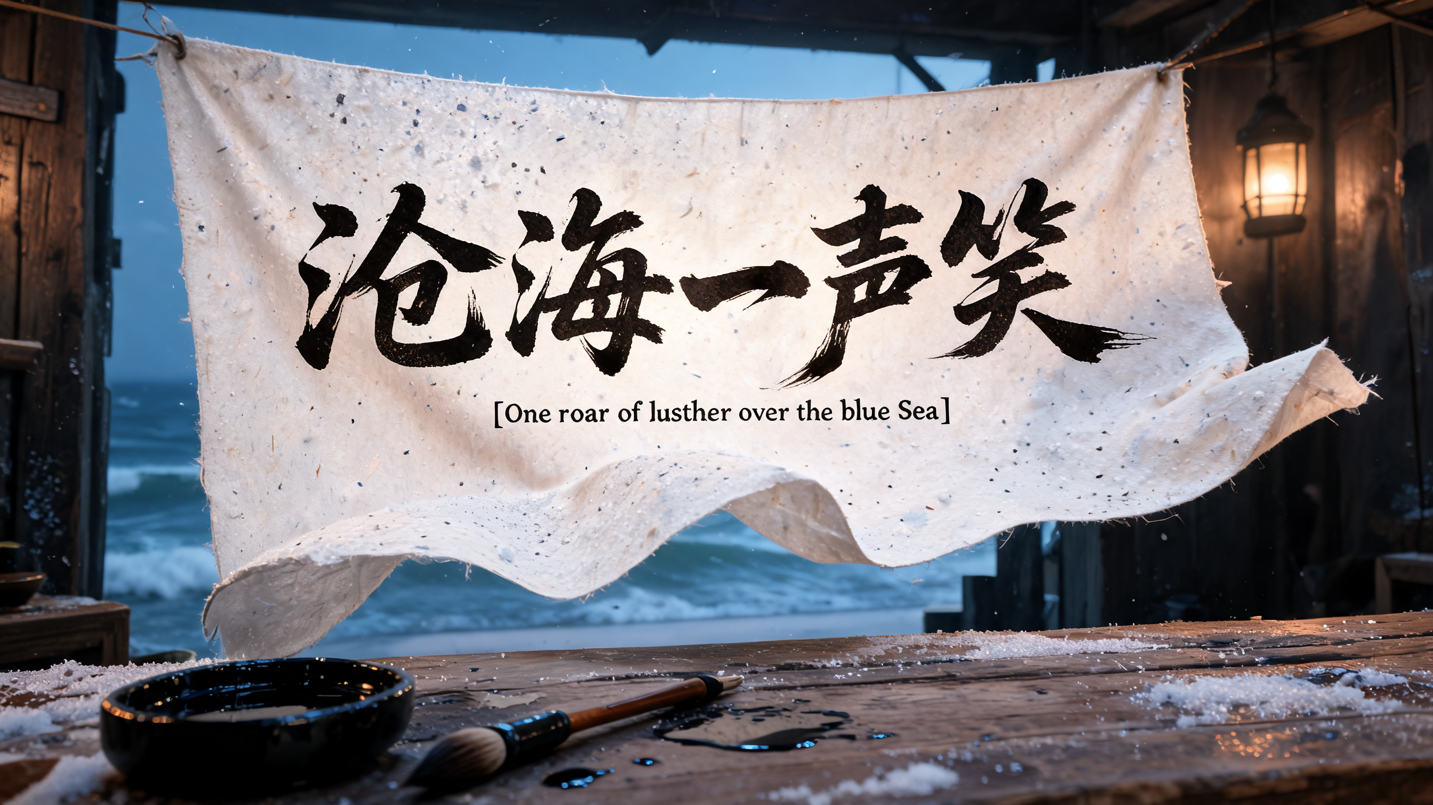 "沧海一声笑
[One roar of laughter over the blue sea]" — Brush Stroke | AI Text Effect Generator