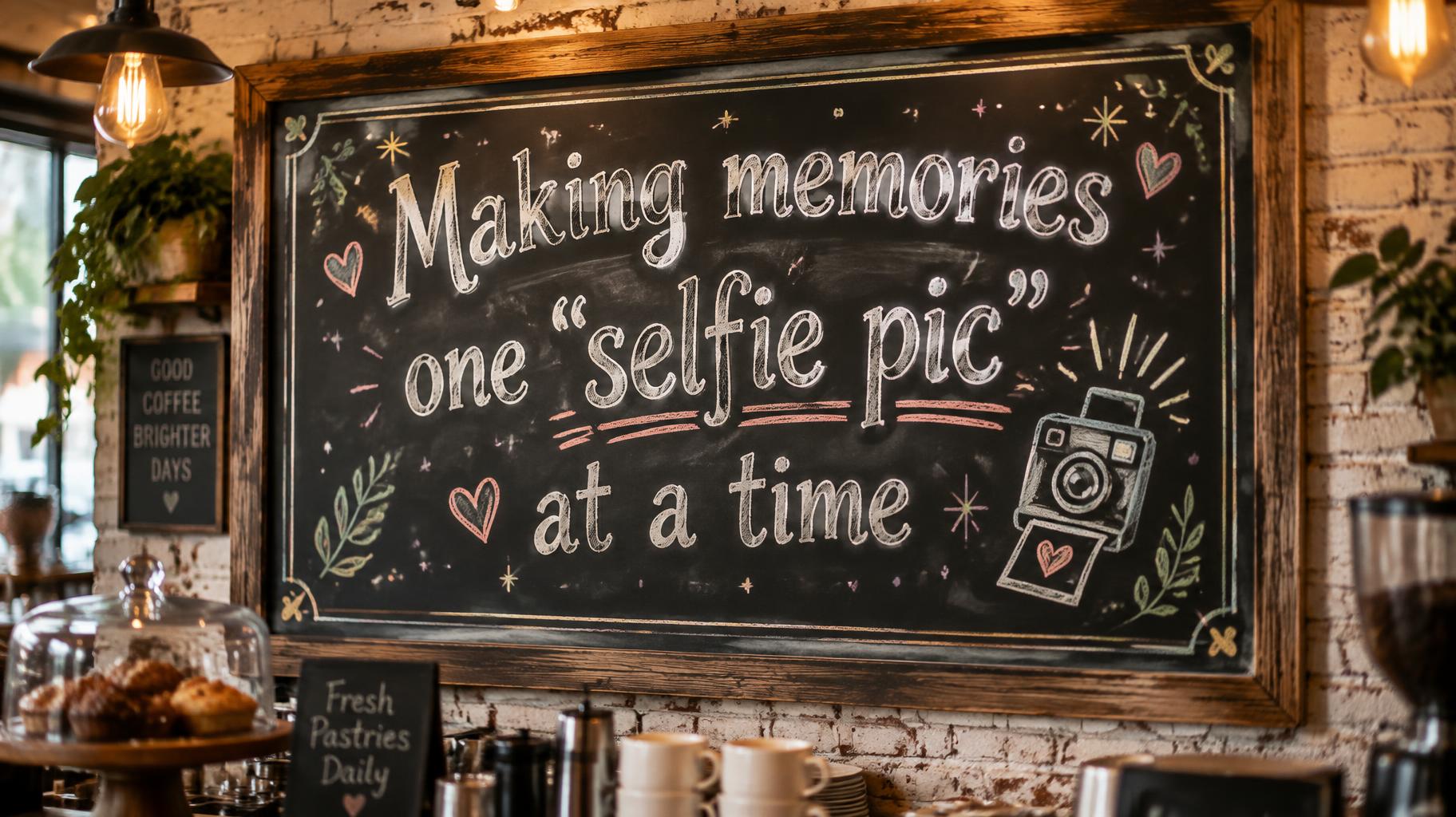 "Making memories one "selfie pic" at a time" — Chalk text effect