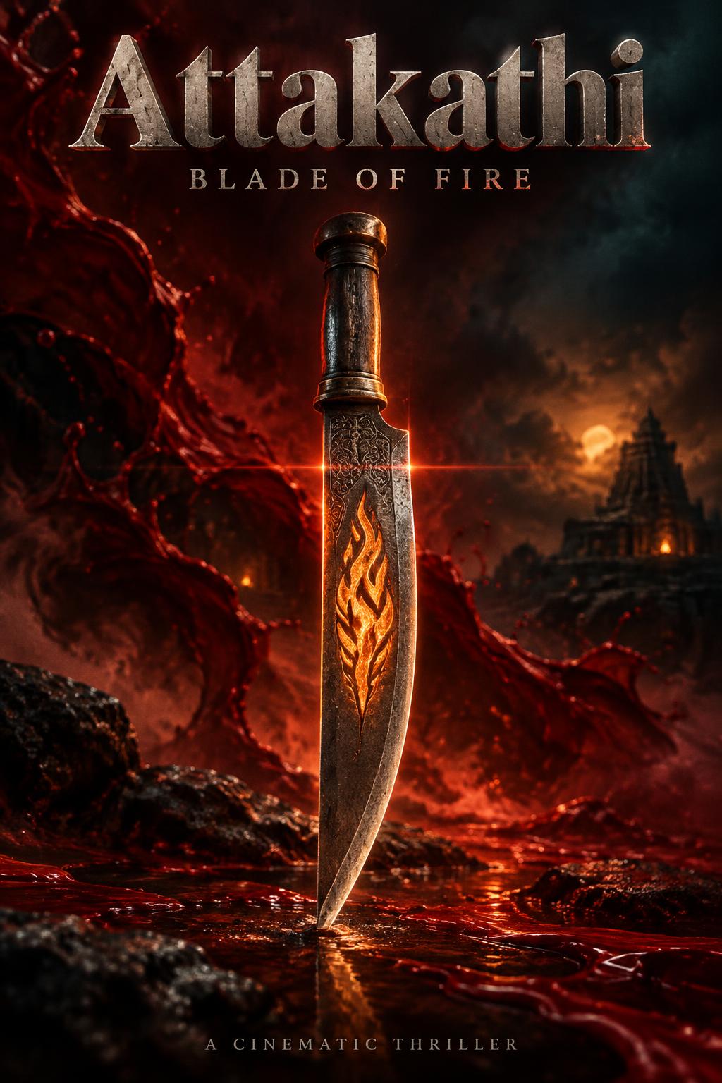 "Attakathi
BLADE OF FIRE
A CINEMATIC THRILLER" — Cinematic Netflix | AI Text Effect Generator