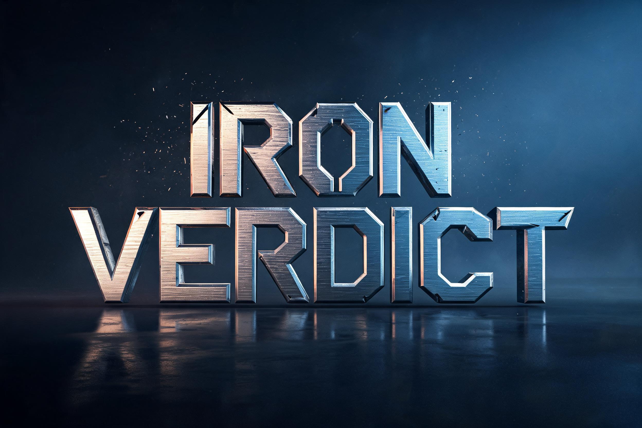 "IRON
VERDICT" — Metallic | AI Text Effect Generator