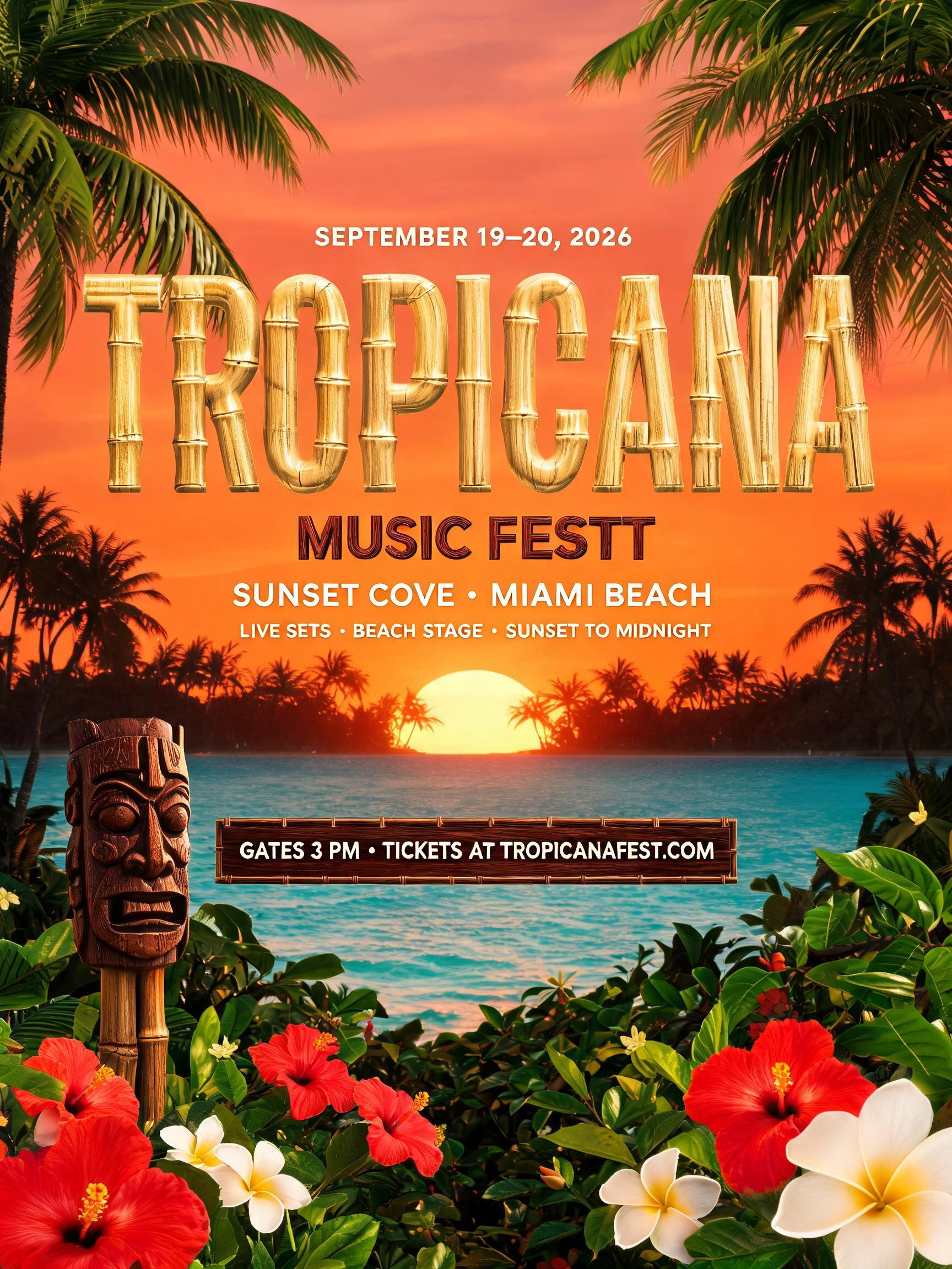 "Design a summer festival poster for the Tropicana Music Fest" — Hawaiian | AI Text Effect Generator