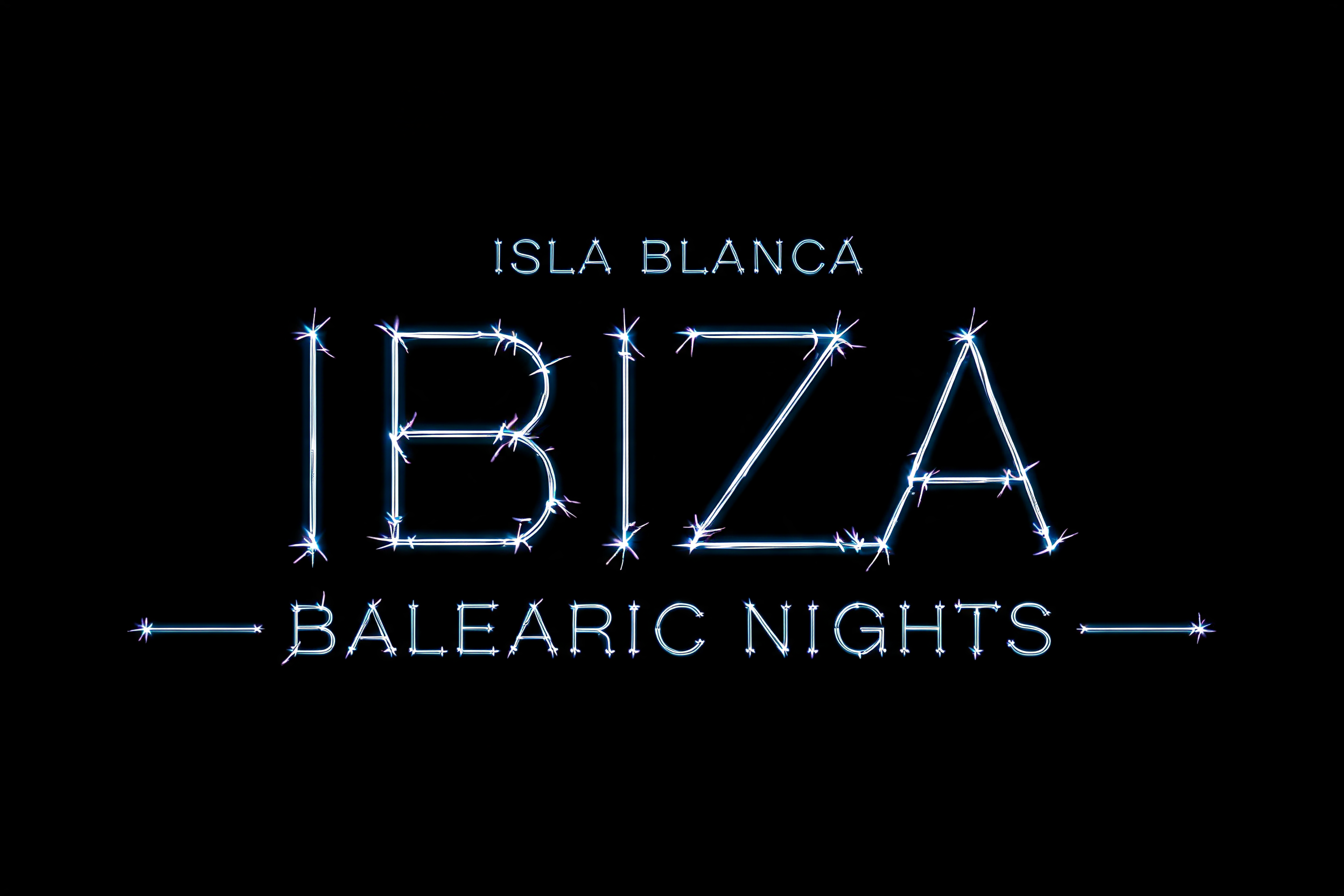 "IBIZA
ISLA BLANCA
BALEARIC NIGHTS" — Neon Glow | AI Text Effect Generator