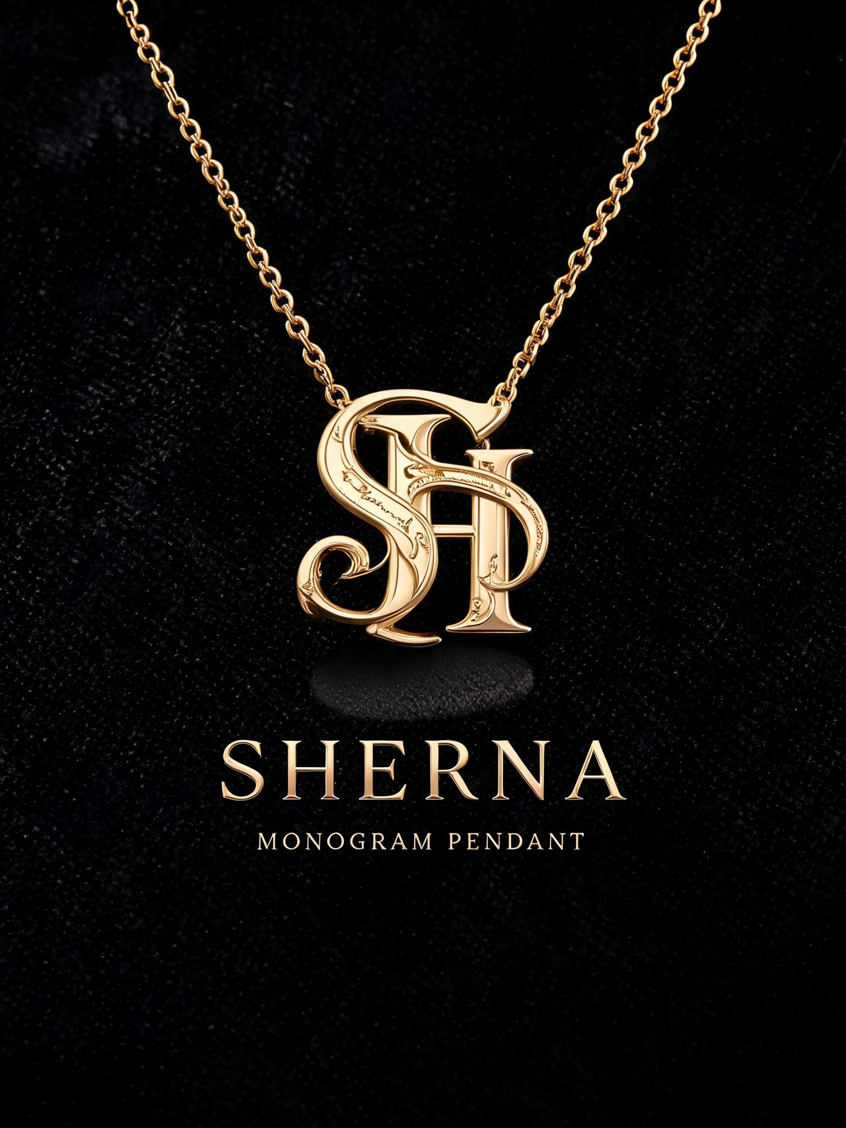 "Design a monogram pendant necklace "SHERNA"" — Elegant Script text effect