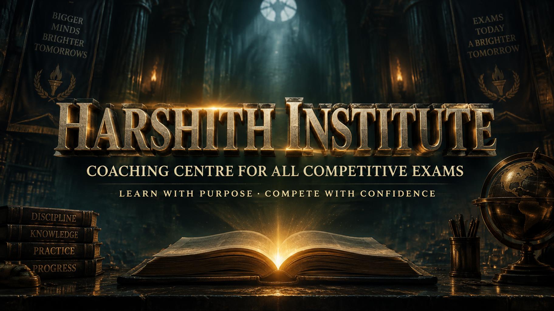 "HARSHITH INSTITUTE
COACHING CENTRE FOR ALL COMPETITIVE EXAMS
LEARN WITH PURPOSE · COMPETE WITH CONFIDENCE" — Cinematic Netflix | AI Text Effect Generator