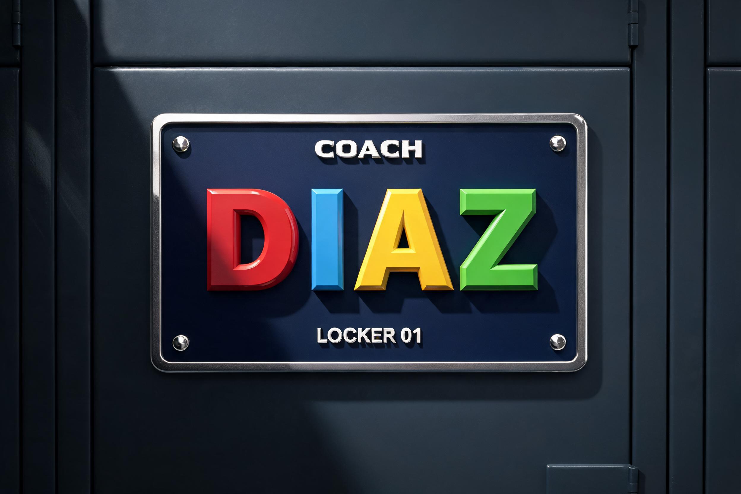"Design a 3D nameplate reading Coach Diaz for our locker room" — 3d Bold | AI Text Effect Generator