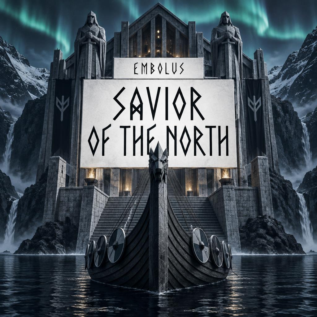 "SAVIOR OF THE NORTH
EMBOLUS" — Viking Runic text effect