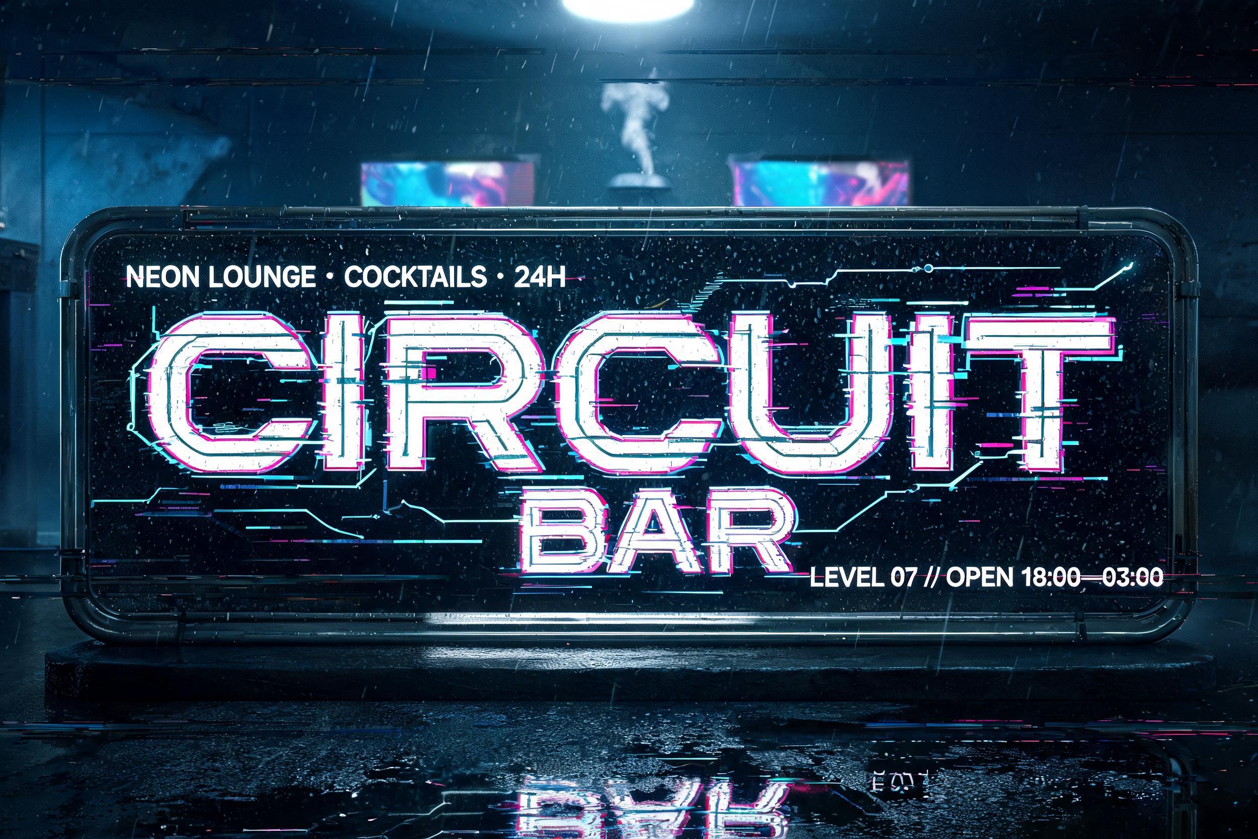 CIRCUIT
BAR
NEON LOUNGE • COCKTAILS • 24H
LEVEL 07 // OPEN 18:00—03:00