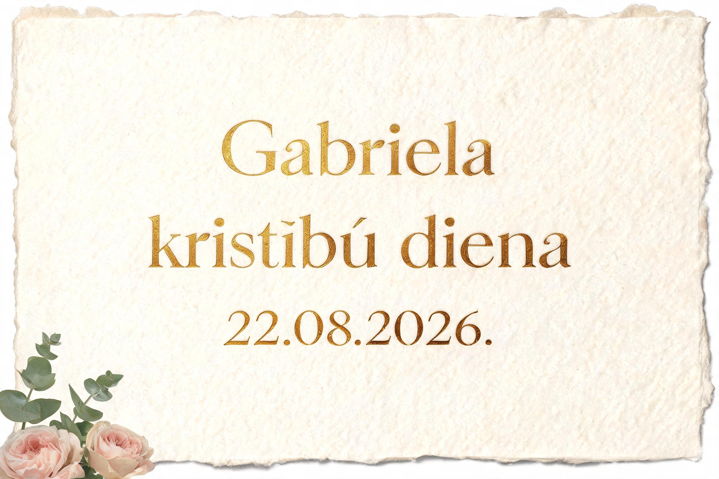 "Gabriela kristību diena 22.08.2026." — Wedding text effect