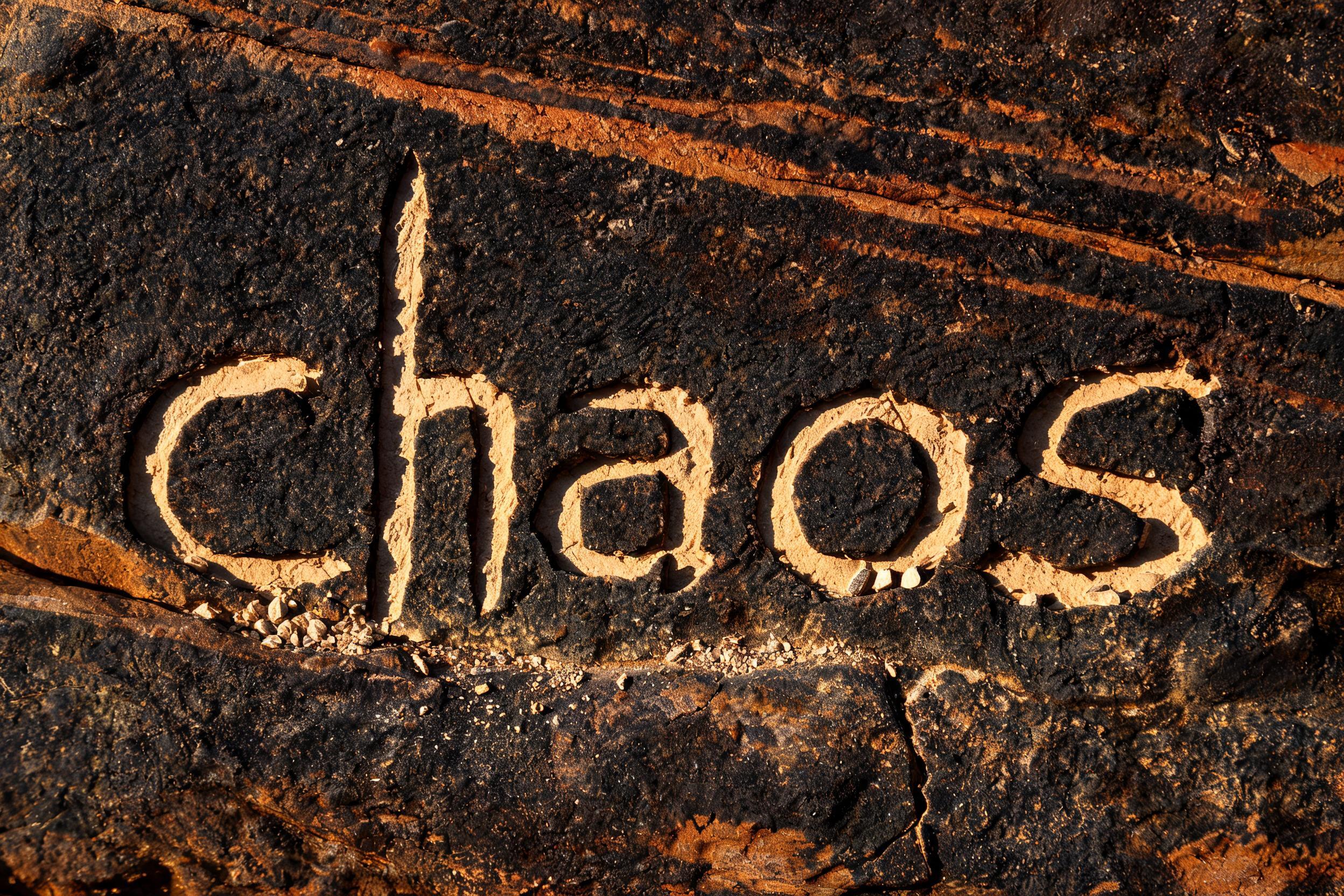 "chaos" — Sand Stone | AI Text Effect Generator