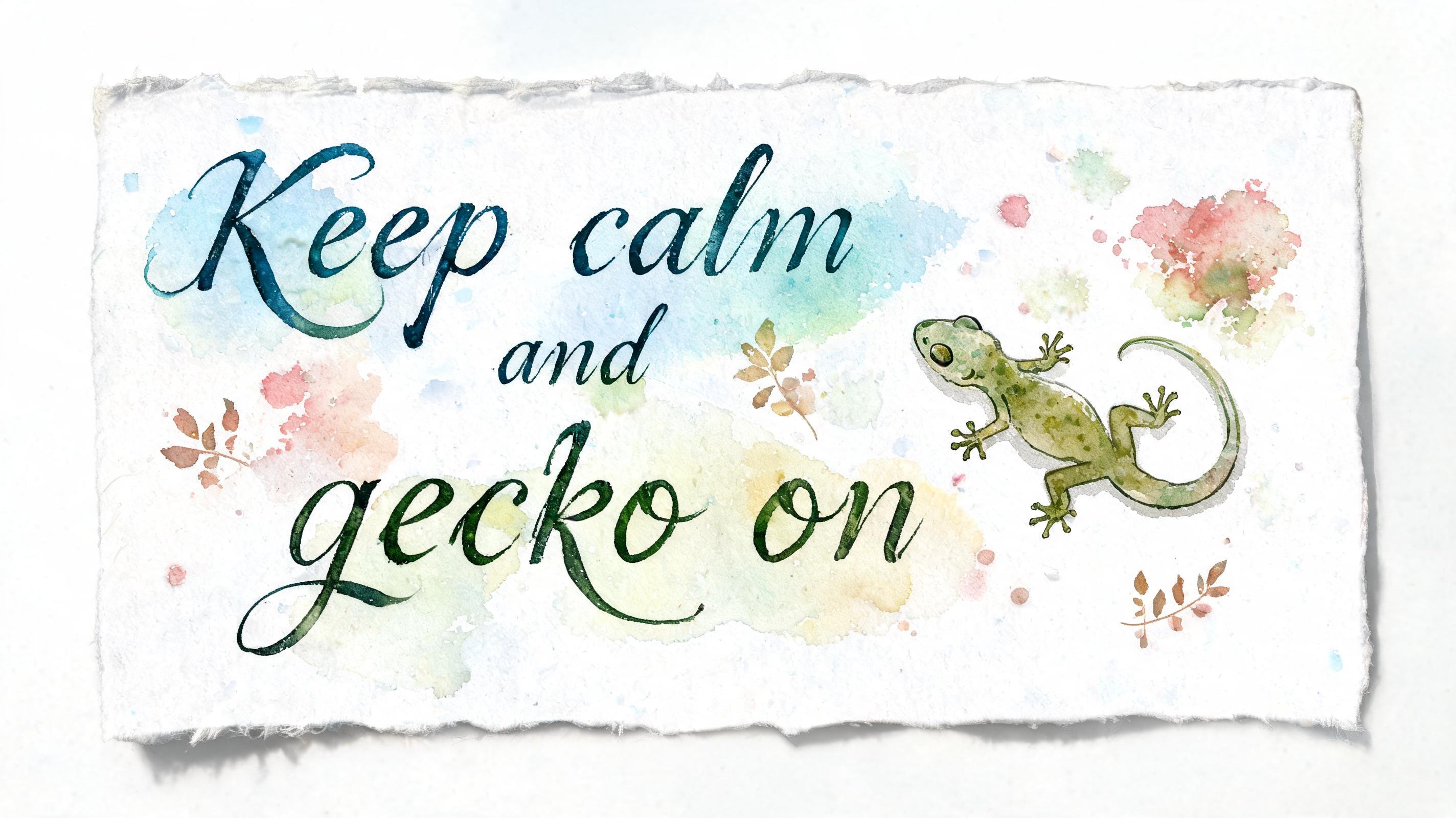 "Keep calm and gecko on" — Watercolor | AI Text Effect Generator