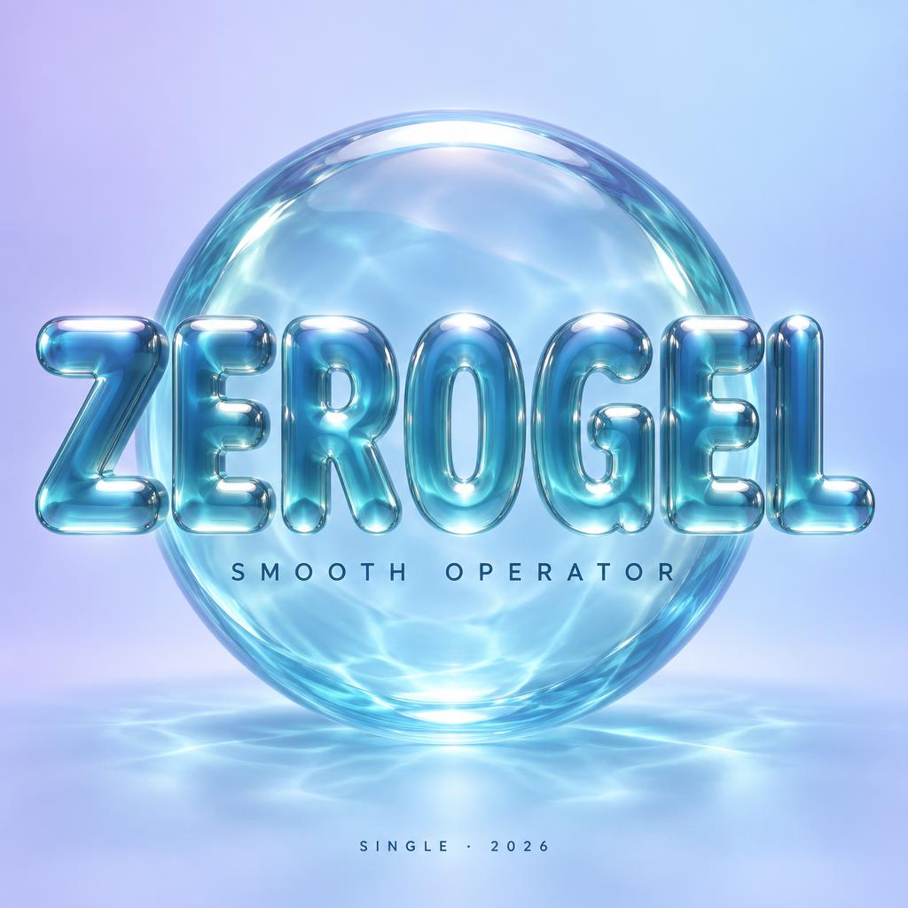 "ZER0GEL
SMOOTH OPERATOR
SINGLE · 2026" — Glass Liquid | AI Text Effect Generator