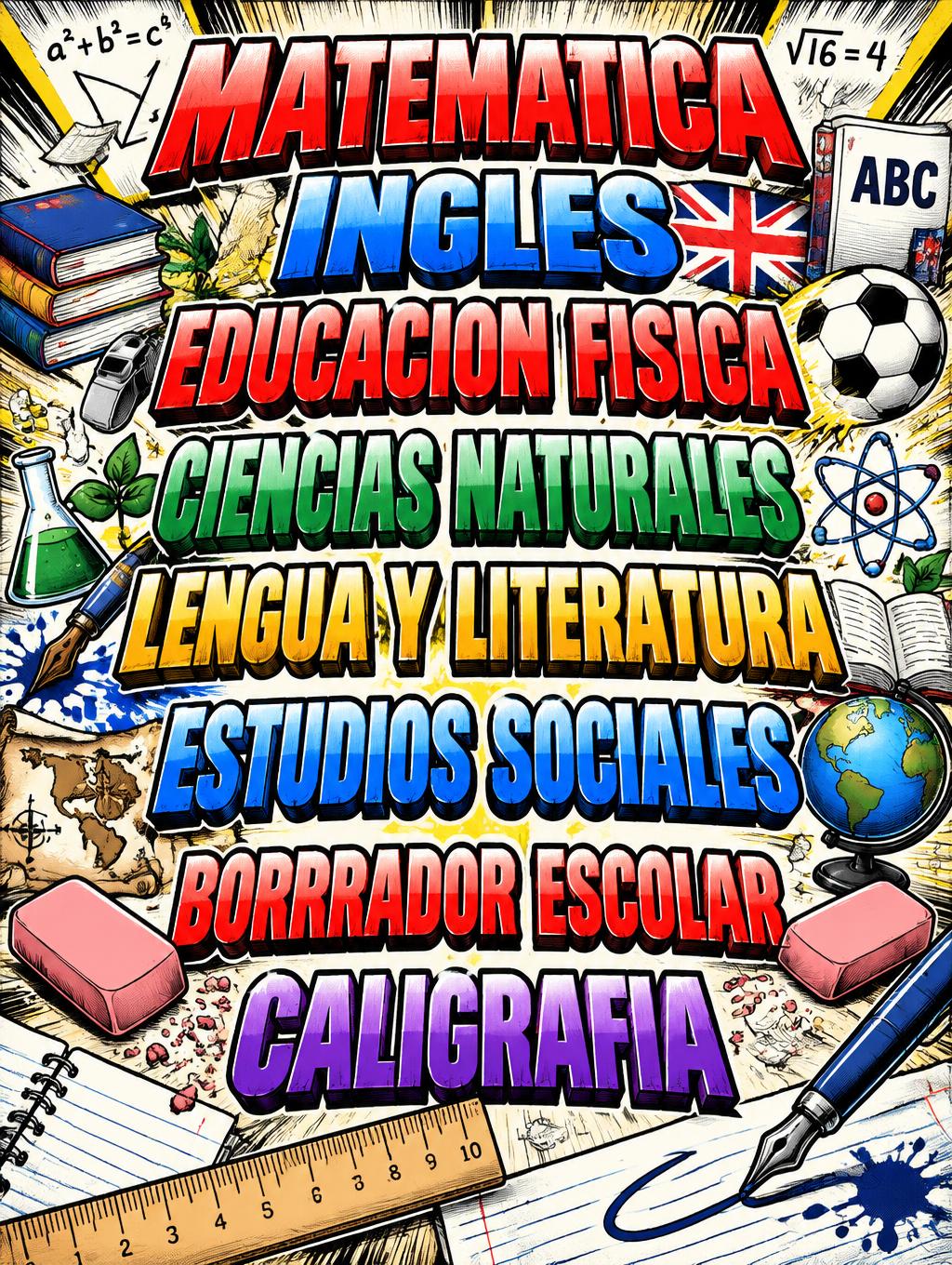 "MATEMATICA INGLES EDUCACION FISICA CIENCIAS NATURALES LENGUA Y LITERATURA ESTUDIOS SOCIALES BORRRADOR ESCOLAR CALIGRAFIA" — Anime | AI Text Effect Generator