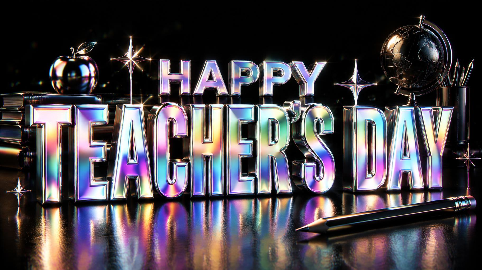 "HAPPY TEACHER'S DAY" — 3d Bold Holographic text effect