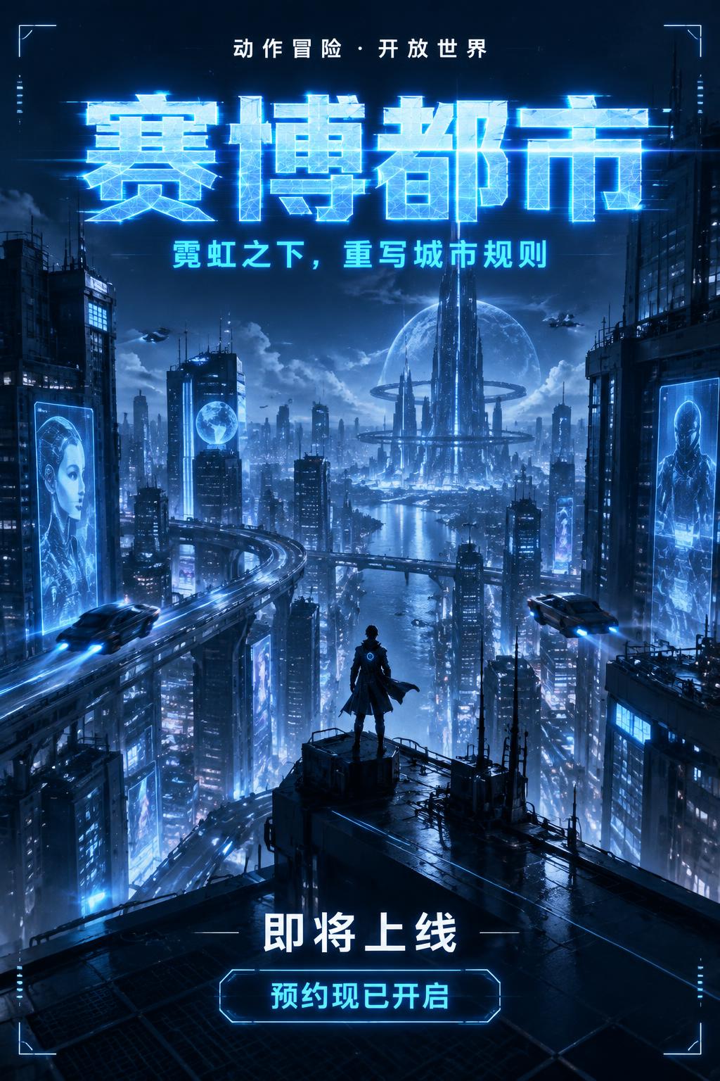 "赛博都市
动作冒险 · 开放世界
霓虹之下，重写城市规则
即将上线
预约现已开启" — Futuristic | AI Text Effect Generator