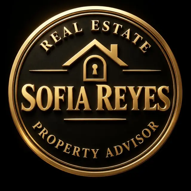 "SOFIA REYES
REAL ESTATE
PROPERTY ADVISOR" — 3d bold gold text effect