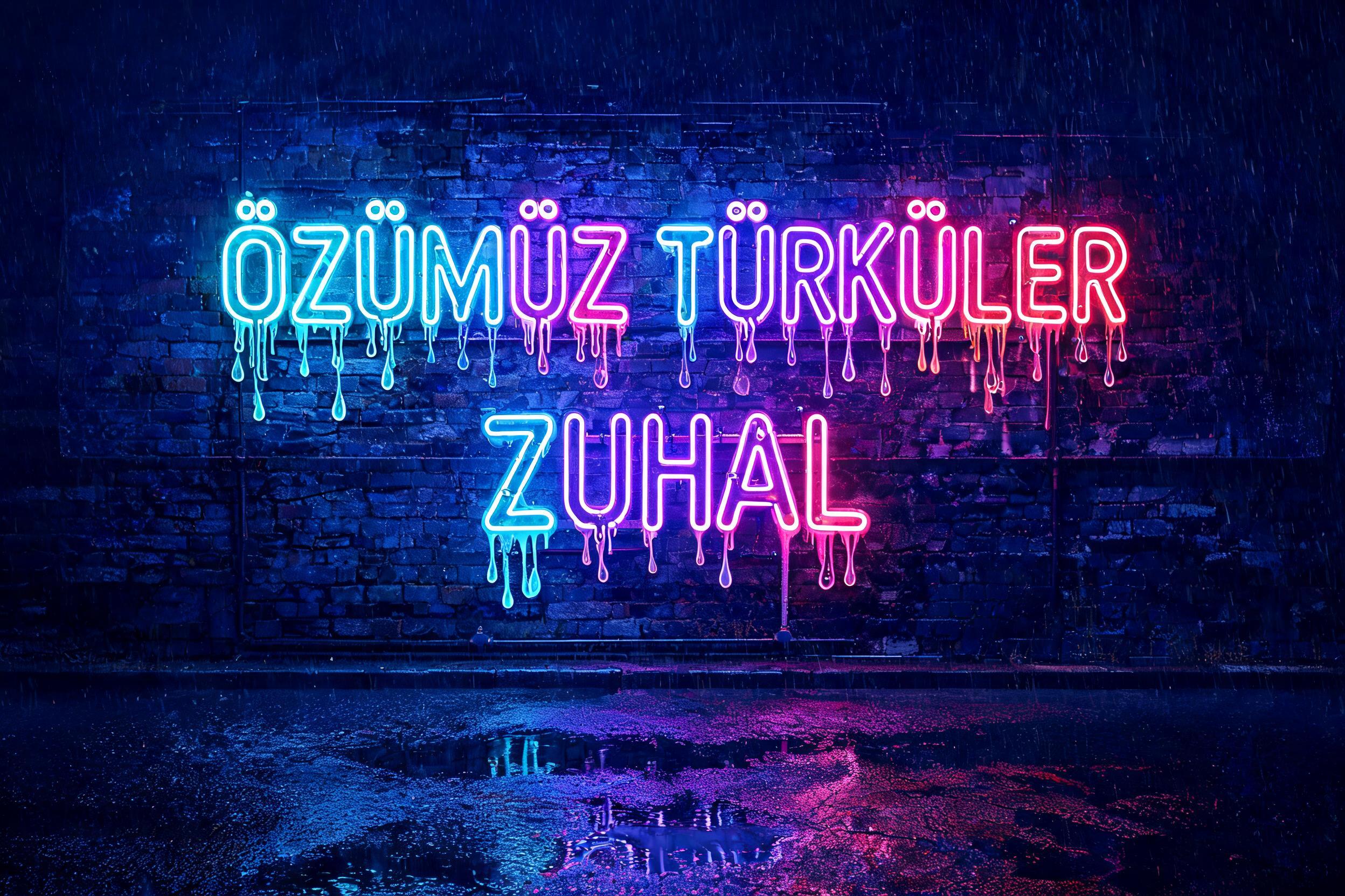 "ÖZÜMÜZ TÜRKÜLER
ZUHAL" — Neon Glow text effect