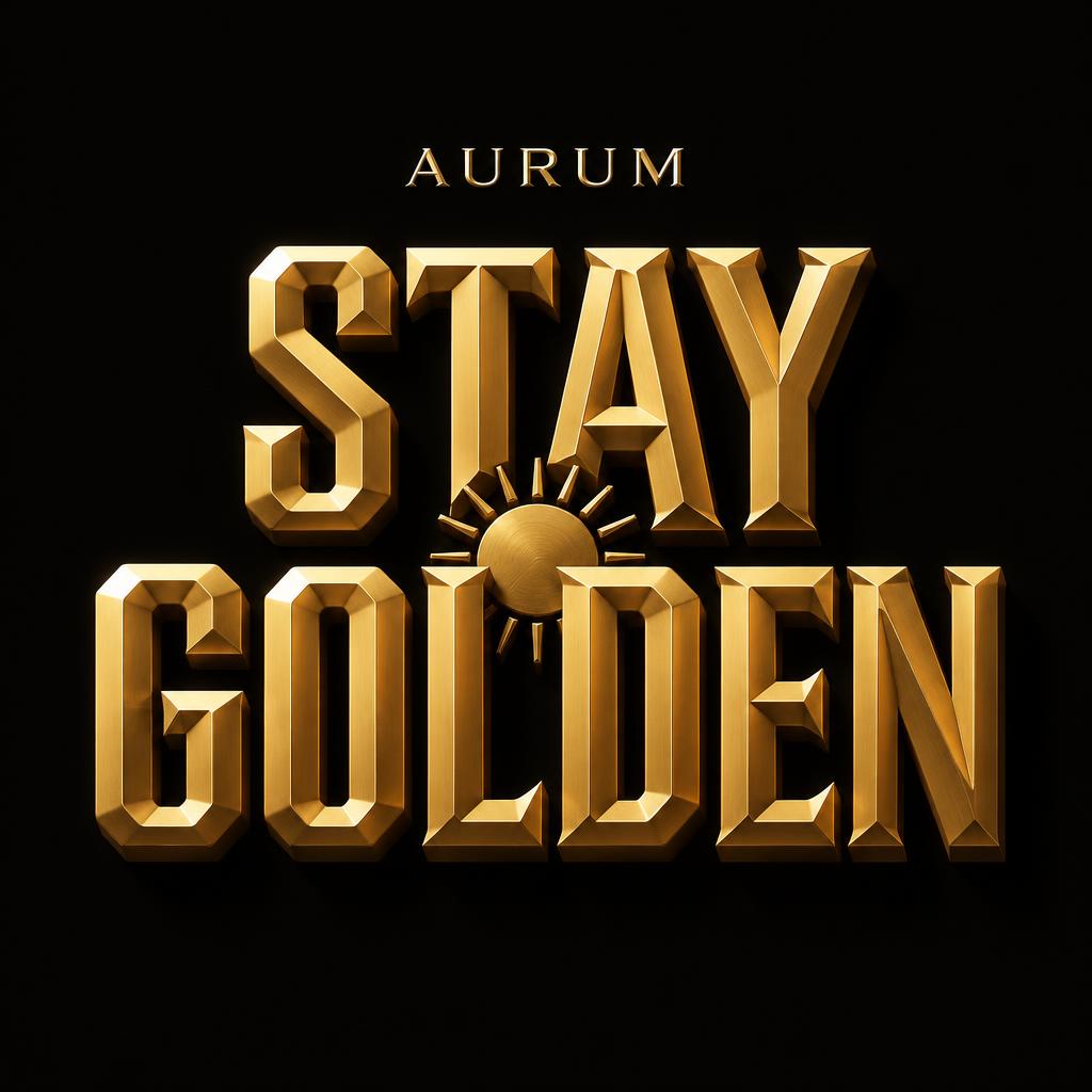 "STAY
GOLDEN
AURUM" — 3d bold gold text effect