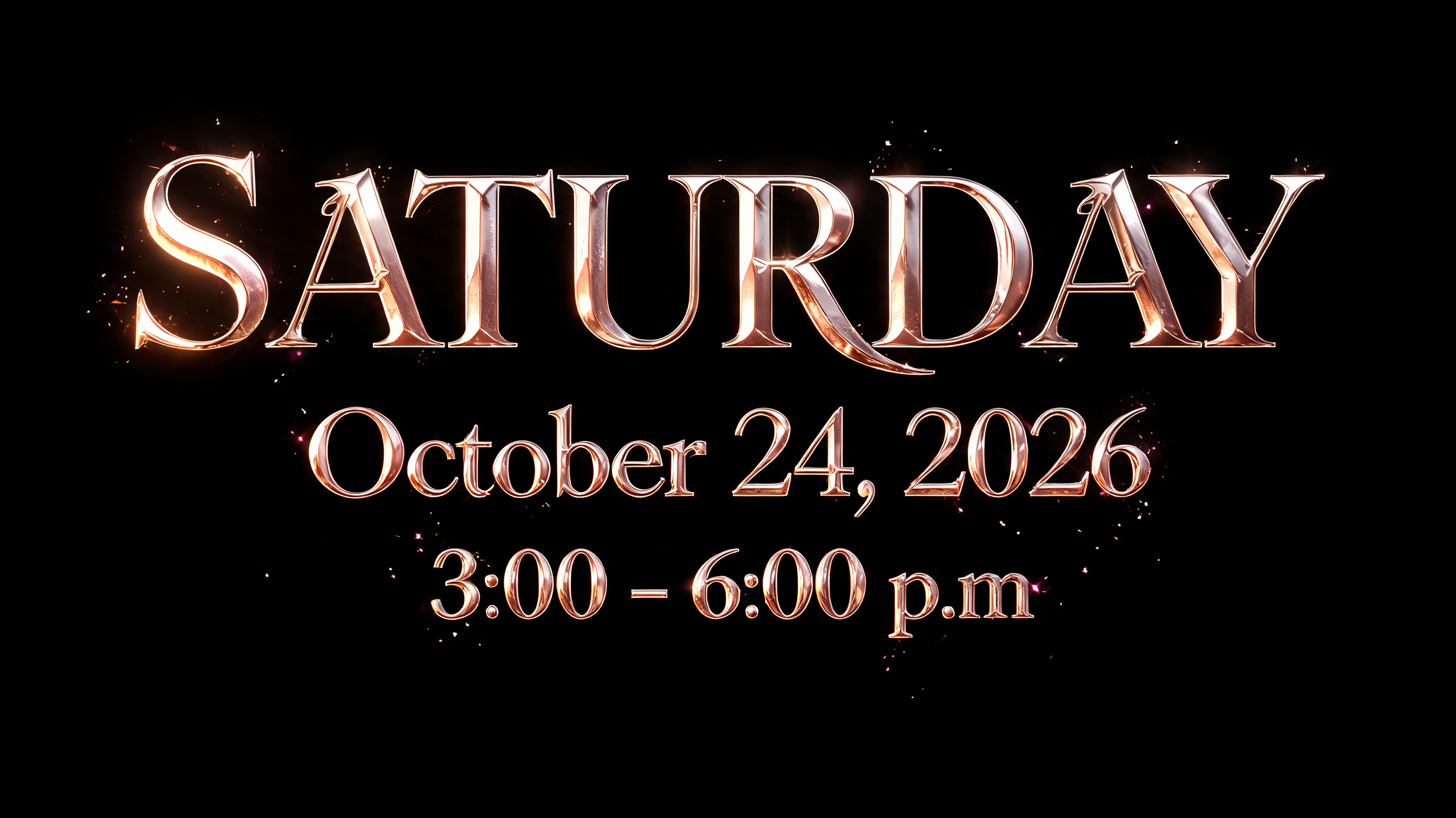 "SATURDAY
October 24, 2026 
3:00 - 6:00 p.m" — Fairy Tale | AI Text Effect Generator