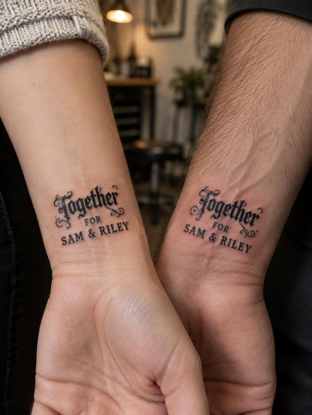 "Together
FOR
SAM & RILEY" — Tattoo | AI Text Effect Generator