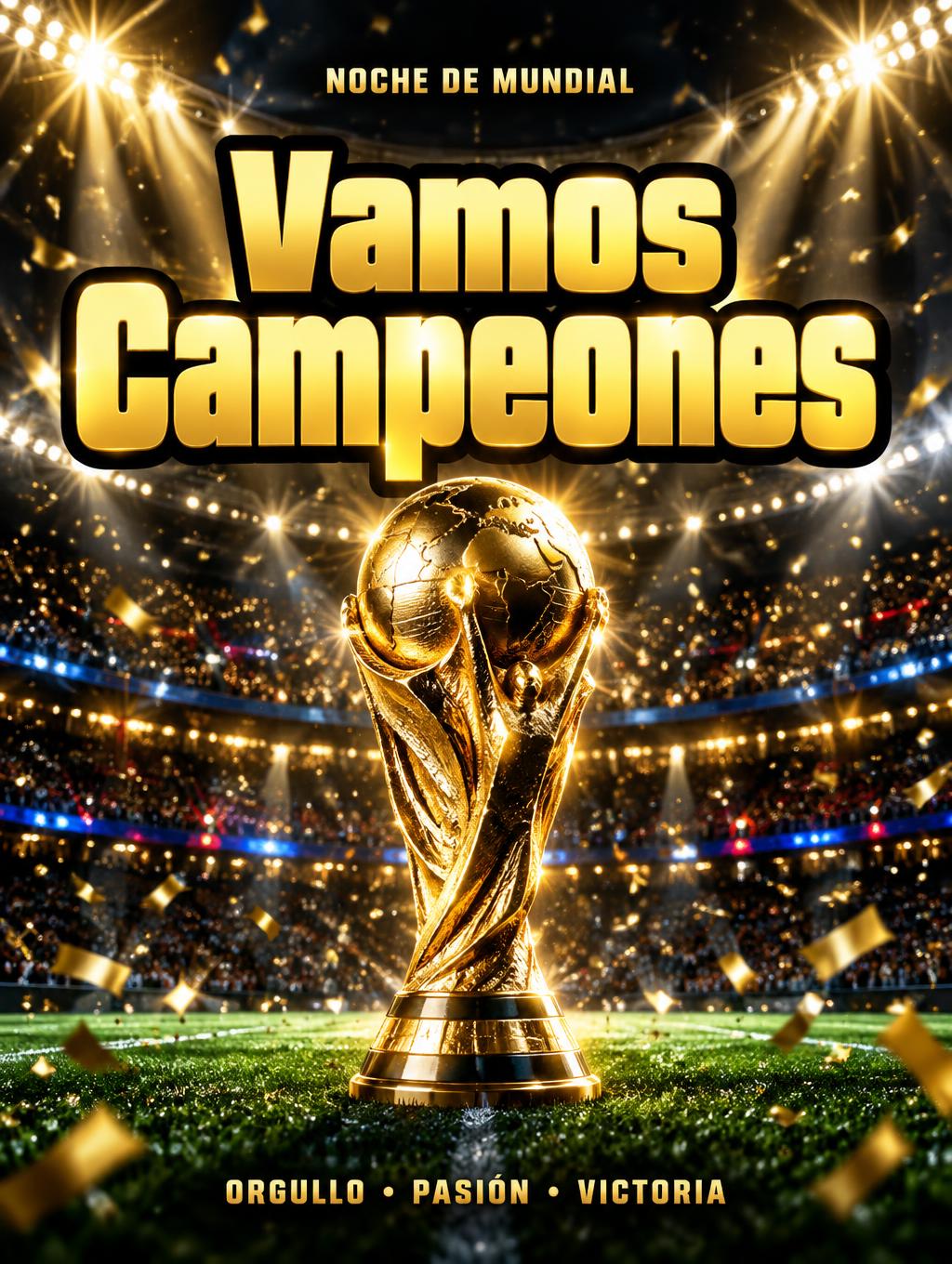 "Vamos Campeones
NOCHE DE MUNDIAL
ORGULLO • PASIÓN • VICTORIA" — Sports Football | AI Text Effect Generator
