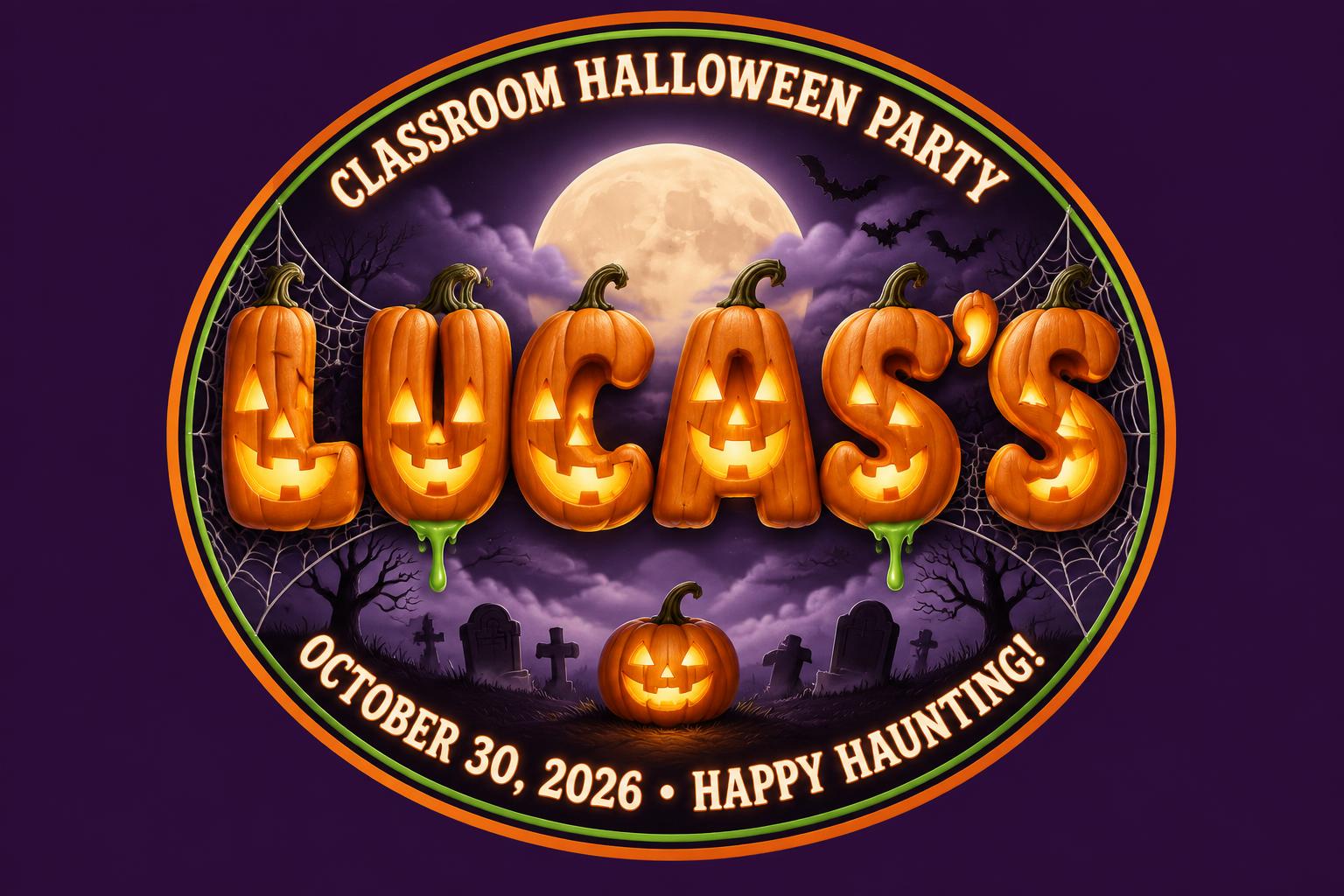 LUCAS’S
CLASSROOM HALLOWEEN PARTY
OCTOBER 30, 2026 • HAPPY HAUNTING!