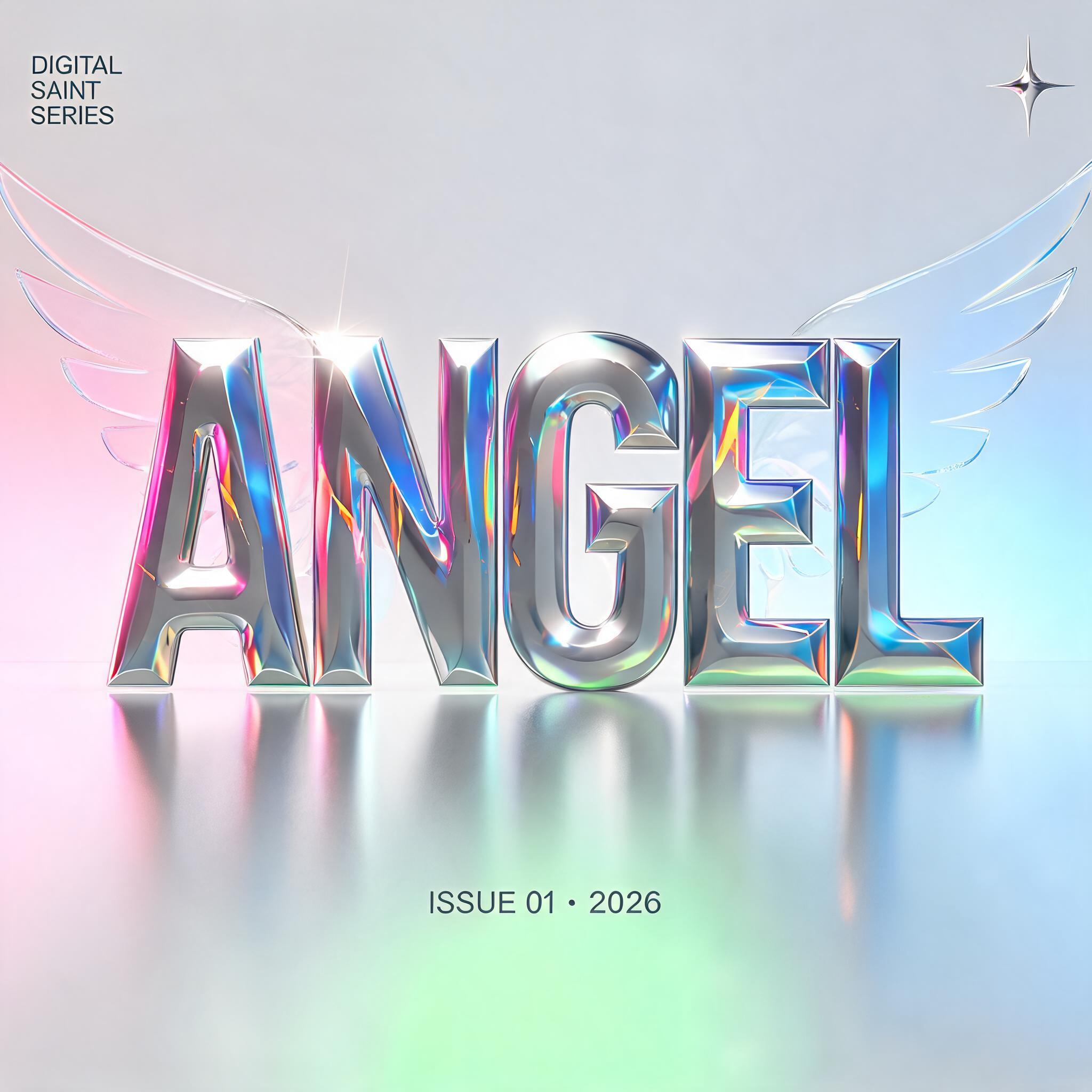 "ANGEL
DIGITAL SAINT SERIES
ISSUE 01 · 2026" — Y2k Chrome | AI Text Effect Generator