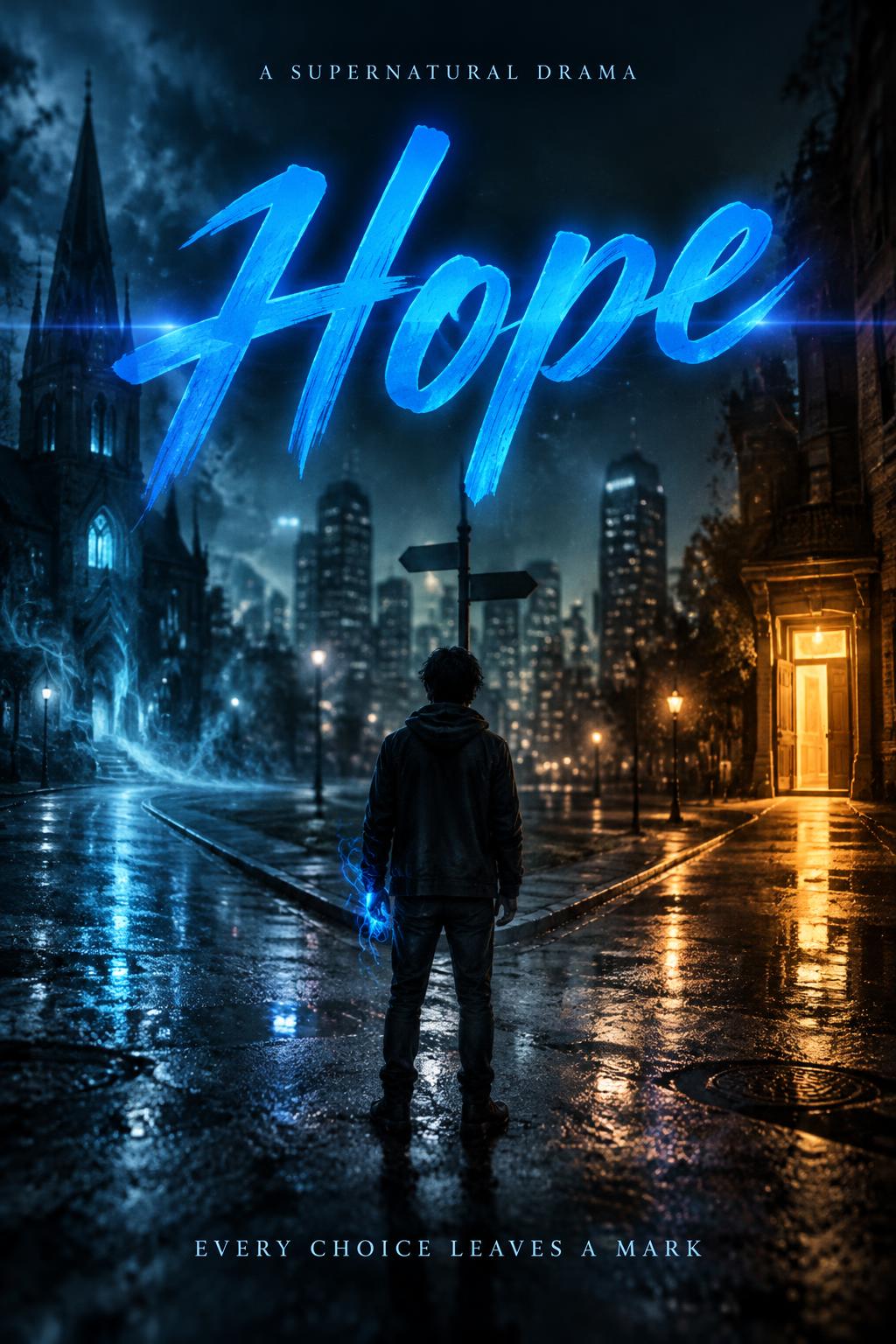 "Hope
EVERY CHOICE LEAVES A MARK
A SUPERNATURAL DRAMA" — Cinematic Netflix | AI Text Effect Generator