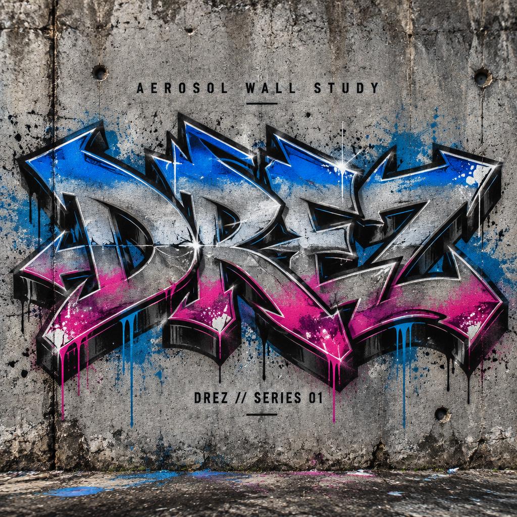 "DREZ
AEROSOL WALL STUDY
DREZ // SERIES 01" — Graffiti | AI Text Effect Generator