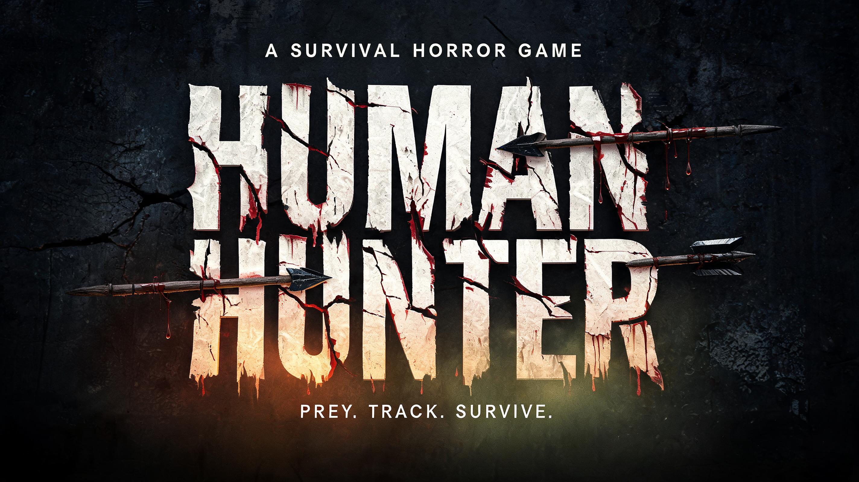 "Horror game logo for my game called "Human Hunter" make cracks in the text and bloody arrows through the text and put cracks in the text" — Horror text effect