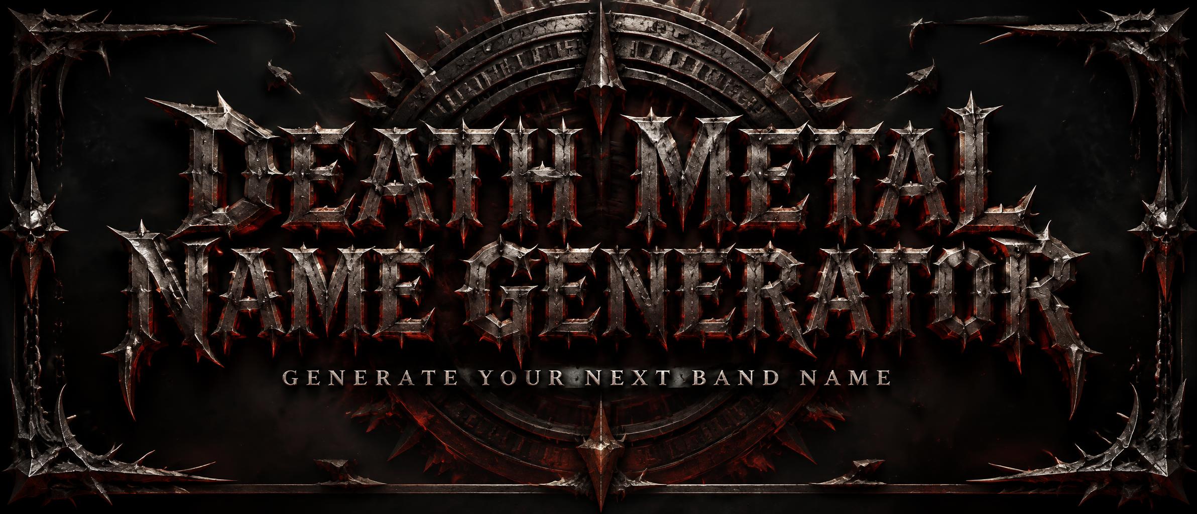 "DEATH METAL NAME GENERATOR
GENERATE YOUR NEXT BAND NAME" — Blackened Iron Stage | AI Text Effect Generator