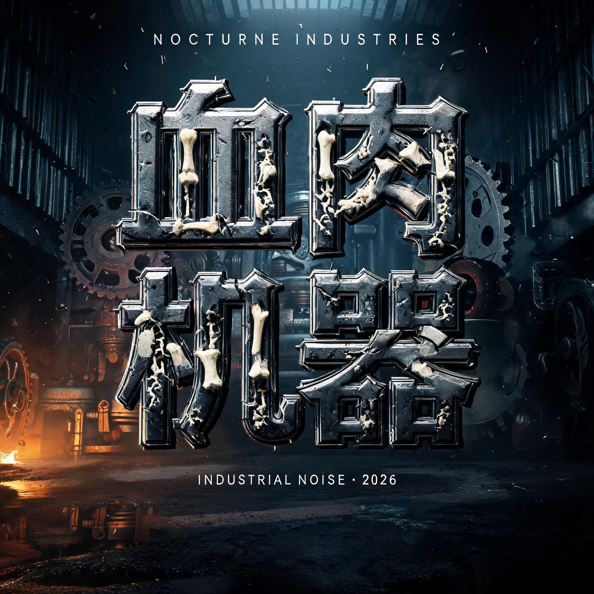 "血肉
机器
NOCTURNE INDUSTRIES
INDUSTRIAL NOISE · 2026" — Cyberpunk Bio Mech text effect