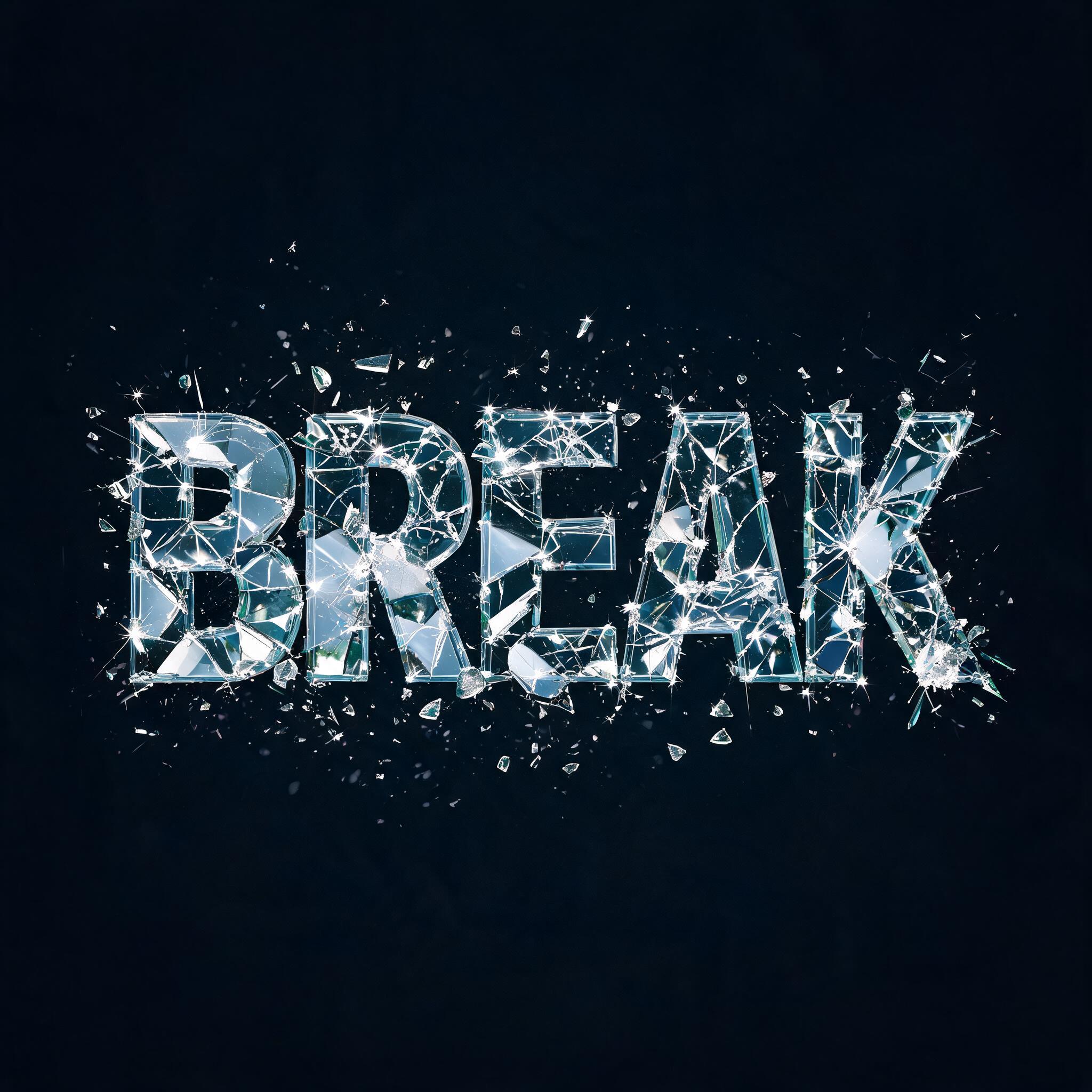 "BREAK" — Glass Broken text effect