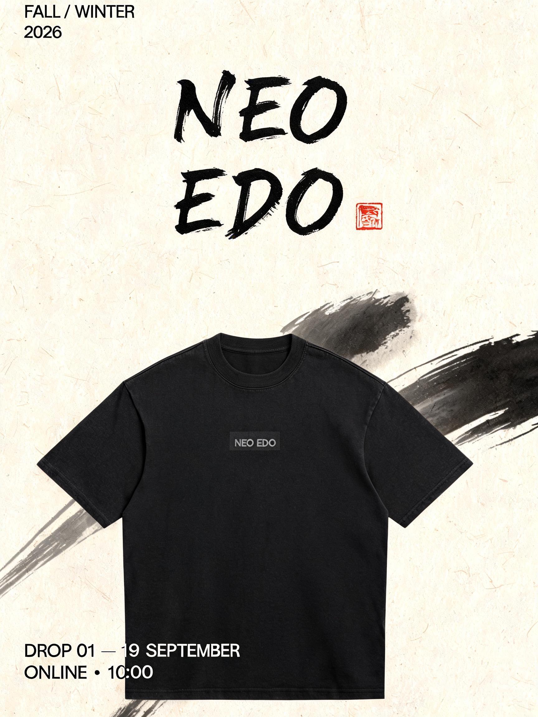 "NEO
EDO
FALL / WINTER 2026
DROP 01 — 19 SEPTEMBER
ONLINE • 10:00" — Brush Japanese Ink | AI Text Effect Generator