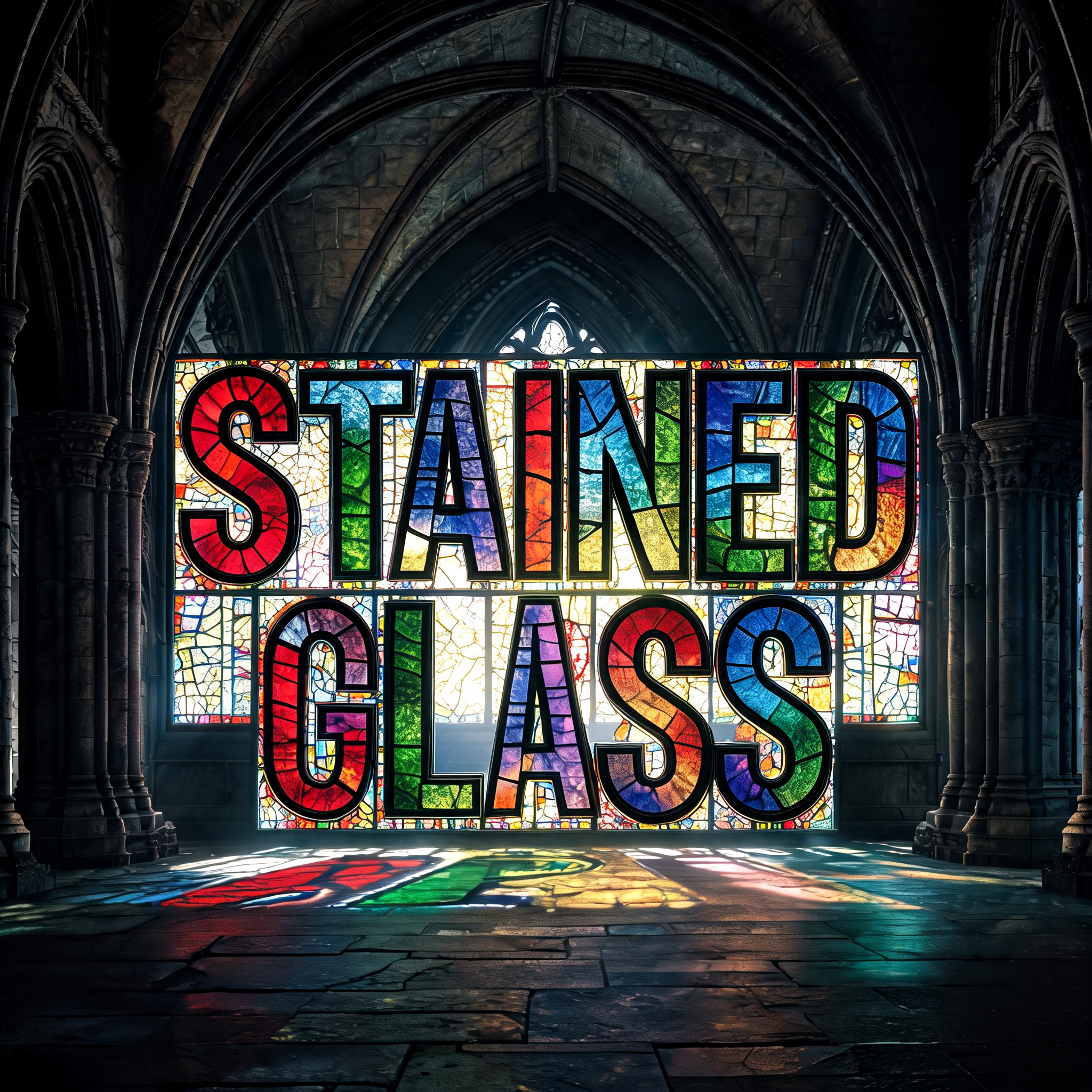 "STAINED GLASS" — Glass Color text effect