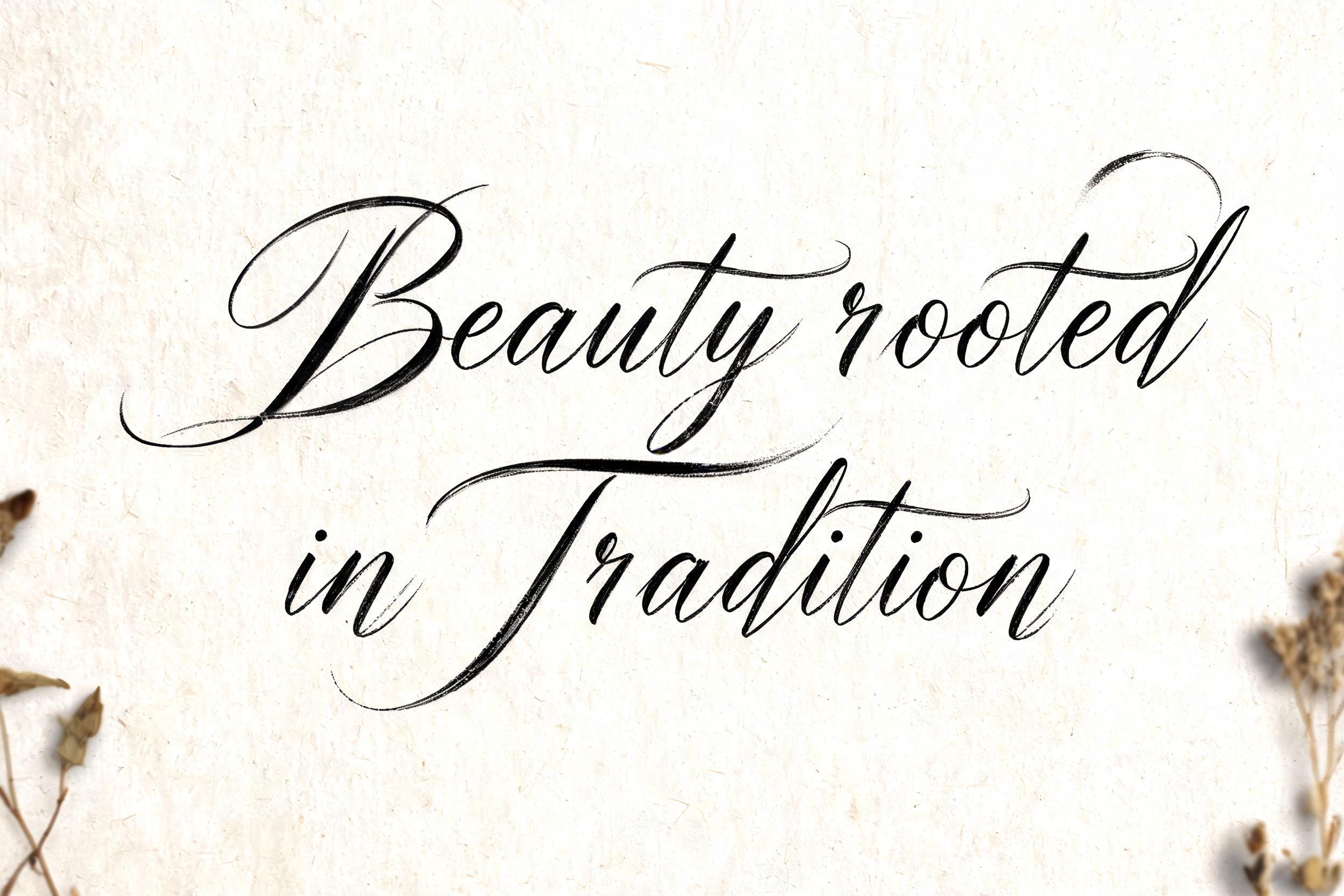 "beauty rooted in tradition" — Cursive Modern text effect
