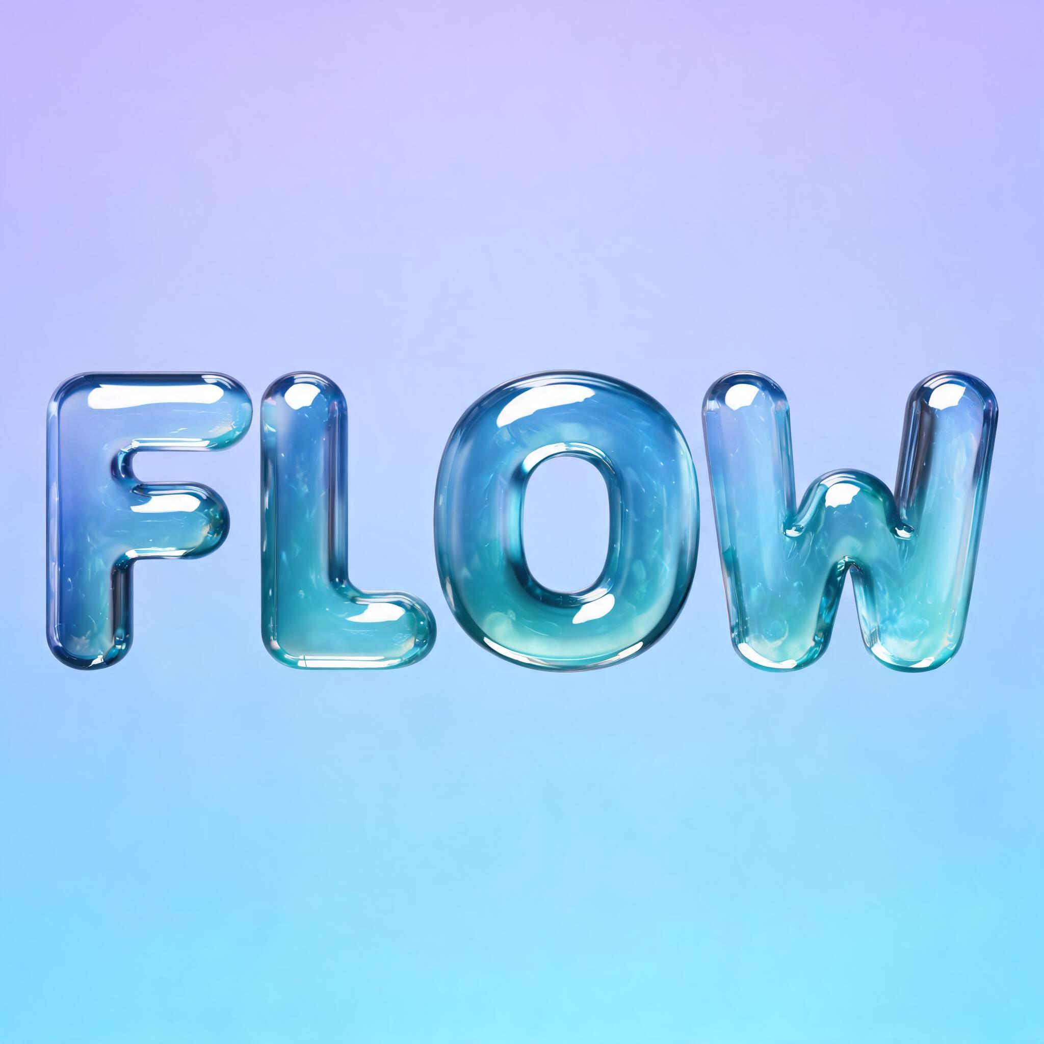 "FLOW" — Glass Liquid | AI Text Effect Generator