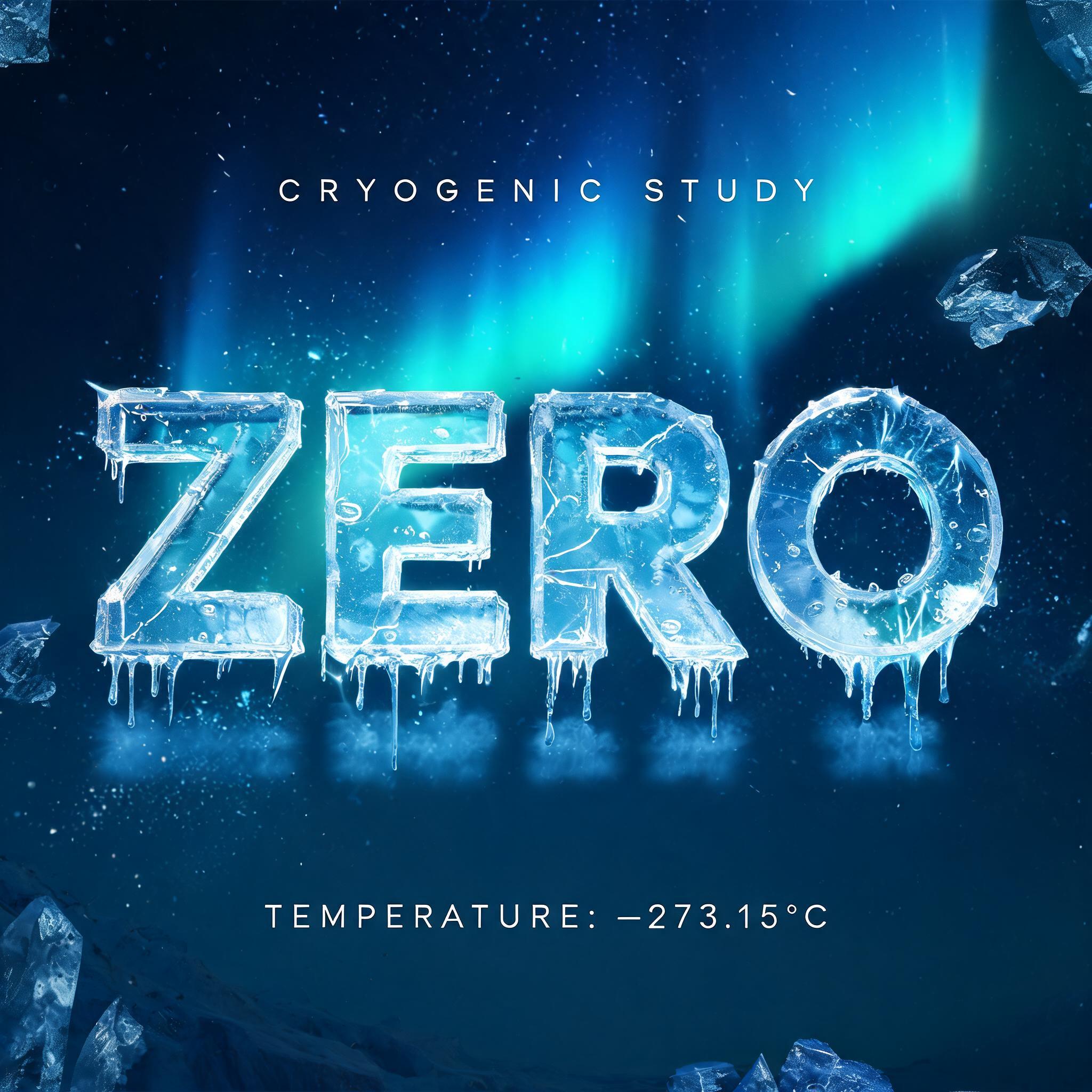 "ZERO
CRYOGENIC STUDY
TEMPERATURE: −273.15°C" — Glass Frozen | AI Text Effect Generator