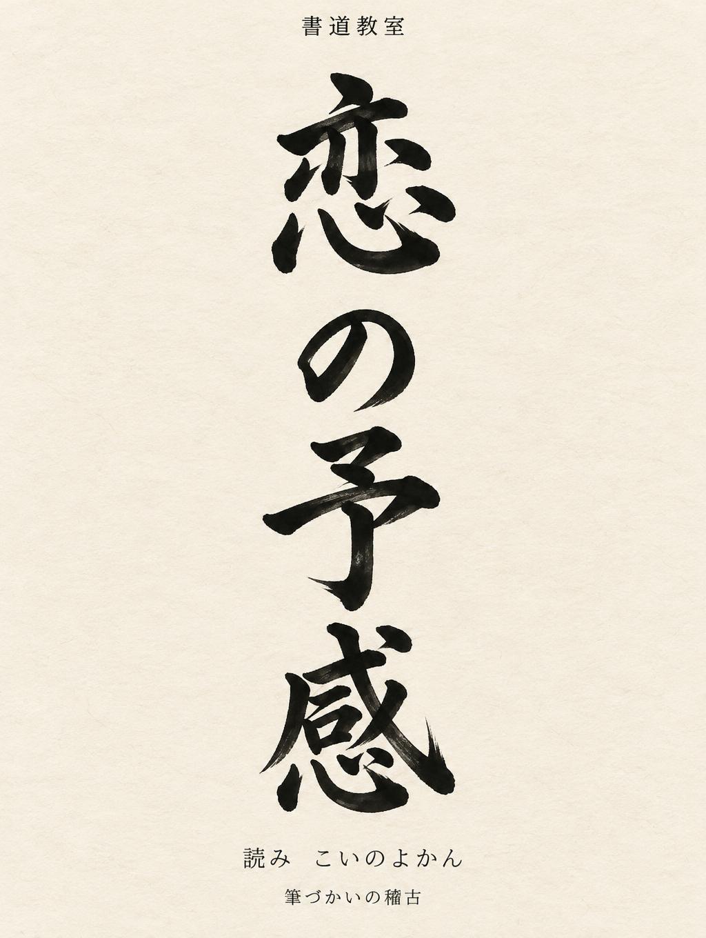 "恋の予感
書道教室
読み　こいのよかん
筆づかいの稽古" — Brush Japanese Ink | AI Text Effect Generator