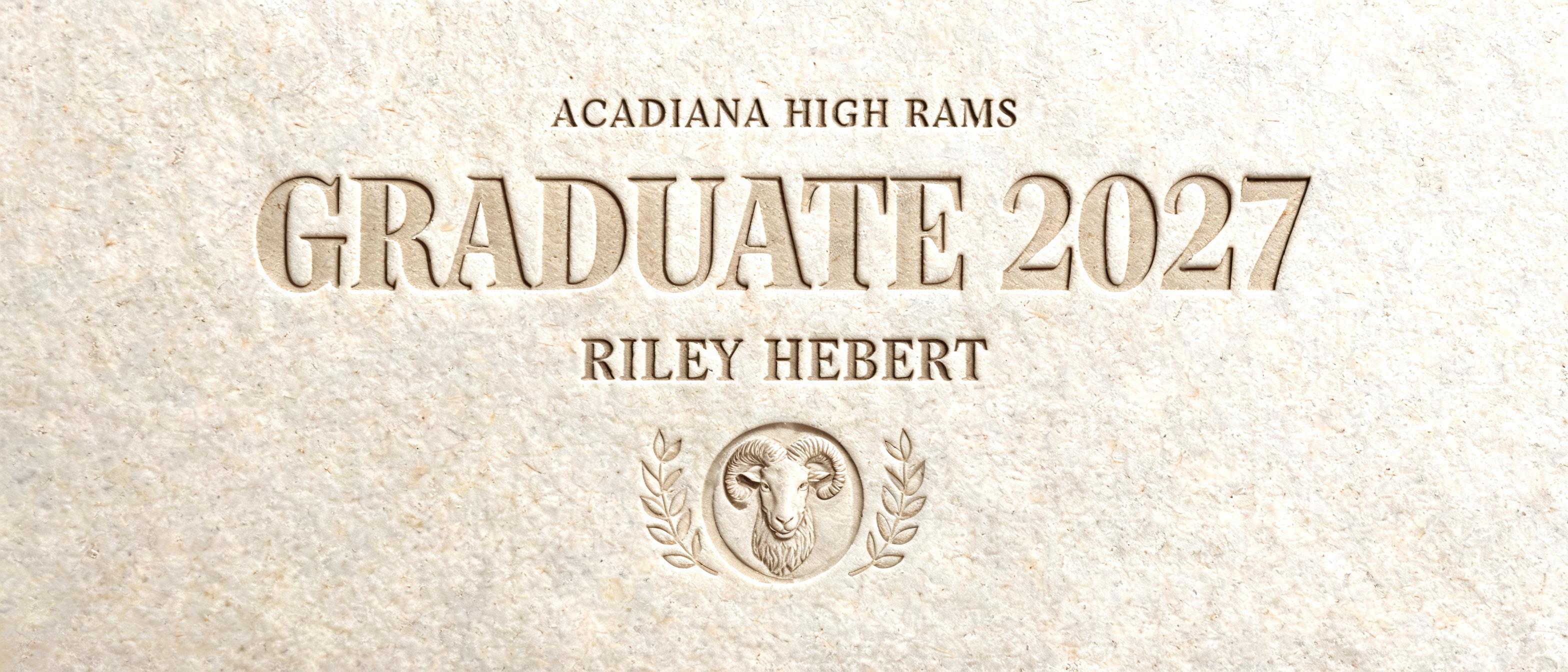 "Acadiana High Rams Graduate 2027 Riley Hebert" — Emboss | AI Text Effect Generator