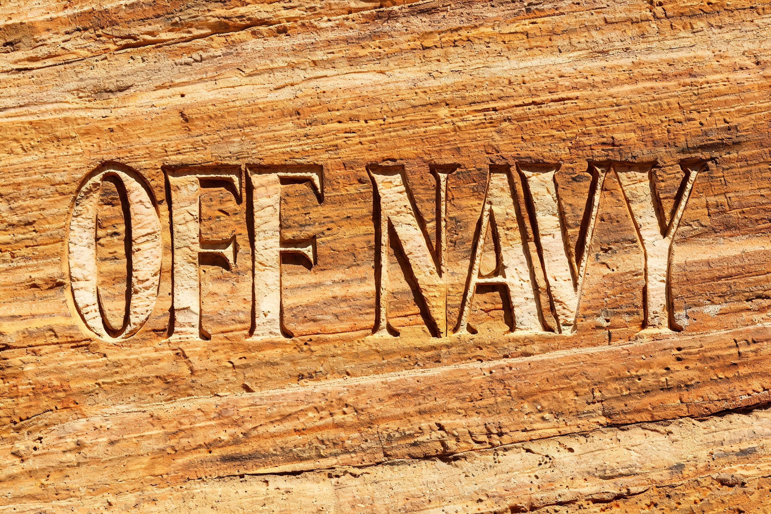 "OFF NAVY" — Sand Stone | AI Text Effect Generator