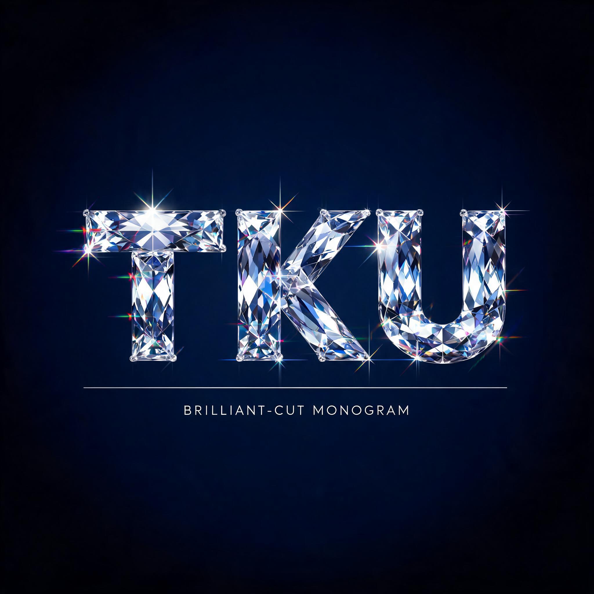 "Make me diamond letters that say "TKU" with brilliant-cut facets" — Glass Crystal | AI Text Effect Generator
