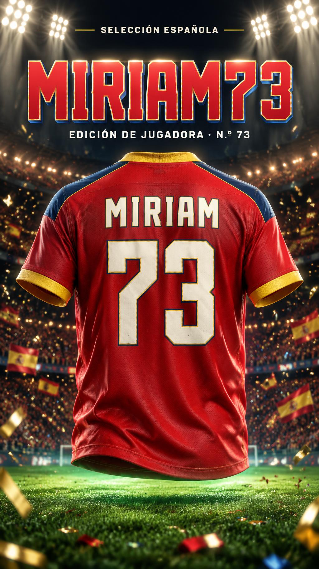 "MIRIAM73
SELECCIÓN ESPAÑOLA
EDICIÓN DE JUGADORA · N.º 73
MIRIAM
73" — Sports Football | AI Text Effect Generator