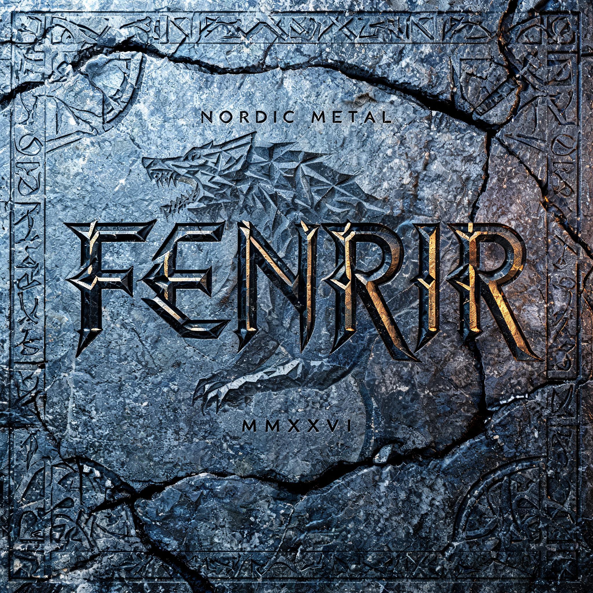 "Create a metal band logo for Fenrir in carved stone Viking style" — Viking | AI Text Effect Generator